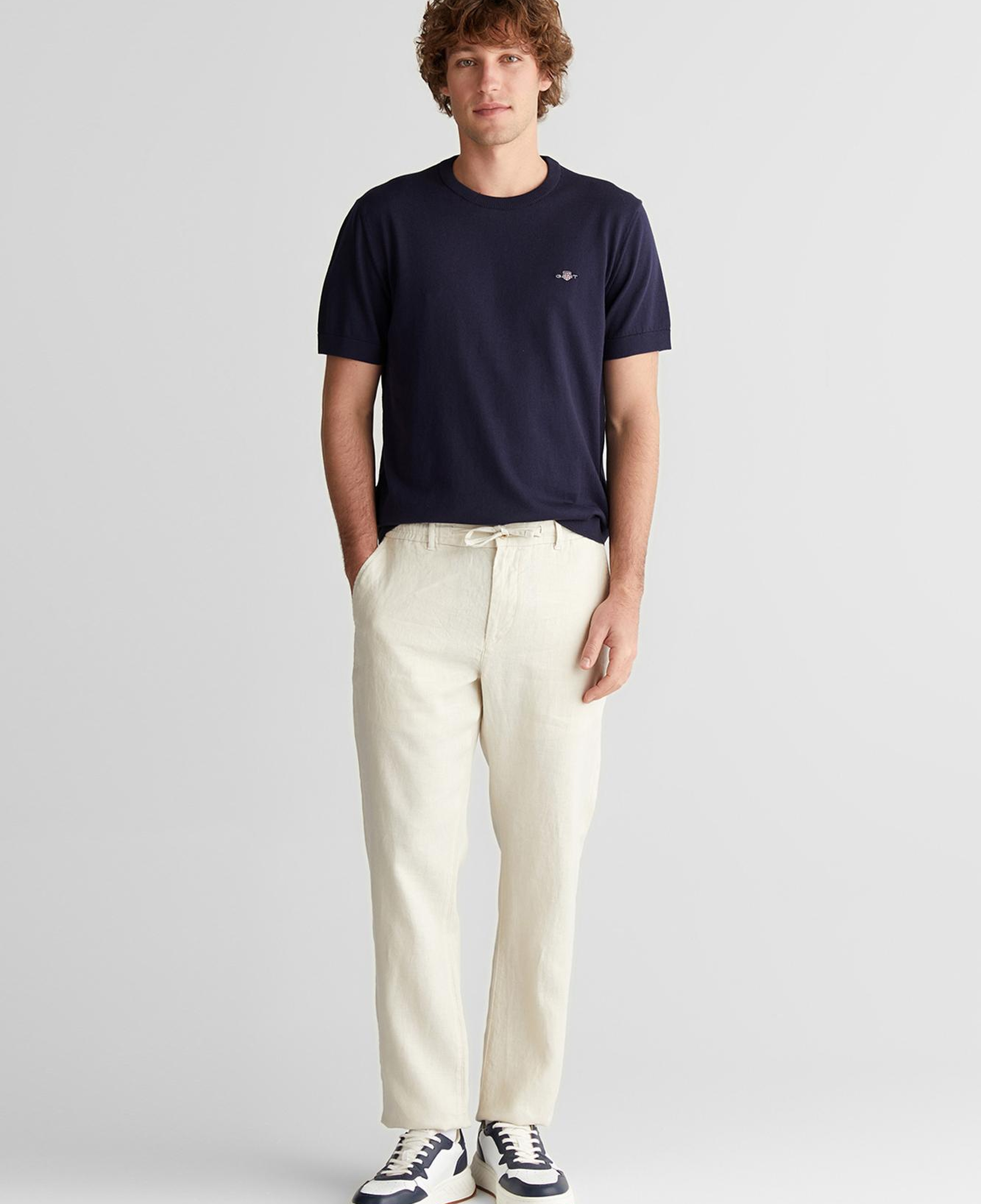 GANT Erkek Lacivert Regular Fit Bisiklet Yaka Logolu Kazak