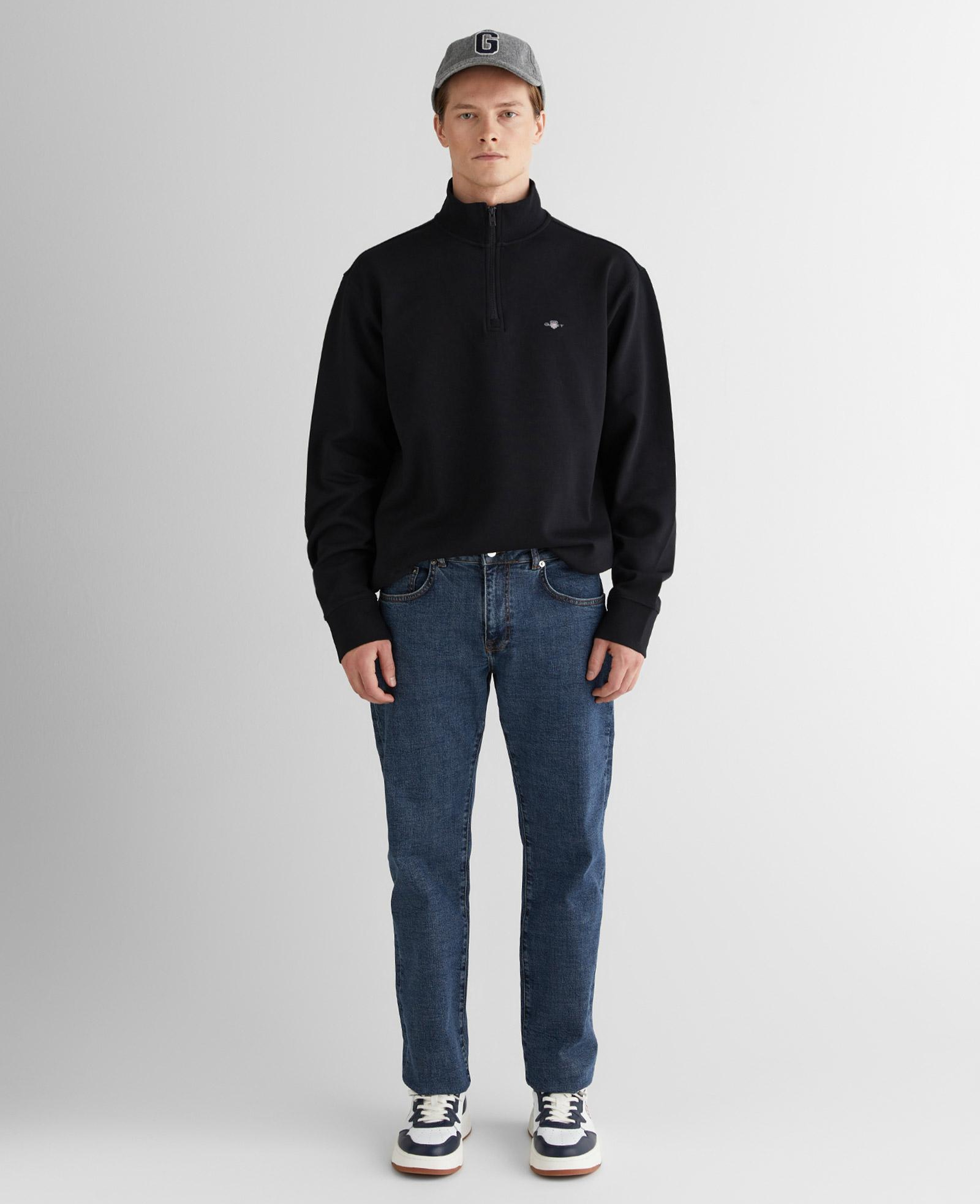 GANT Erkek Siyah Relaxed Fit Yarım Fermuarlı Sweatshirt