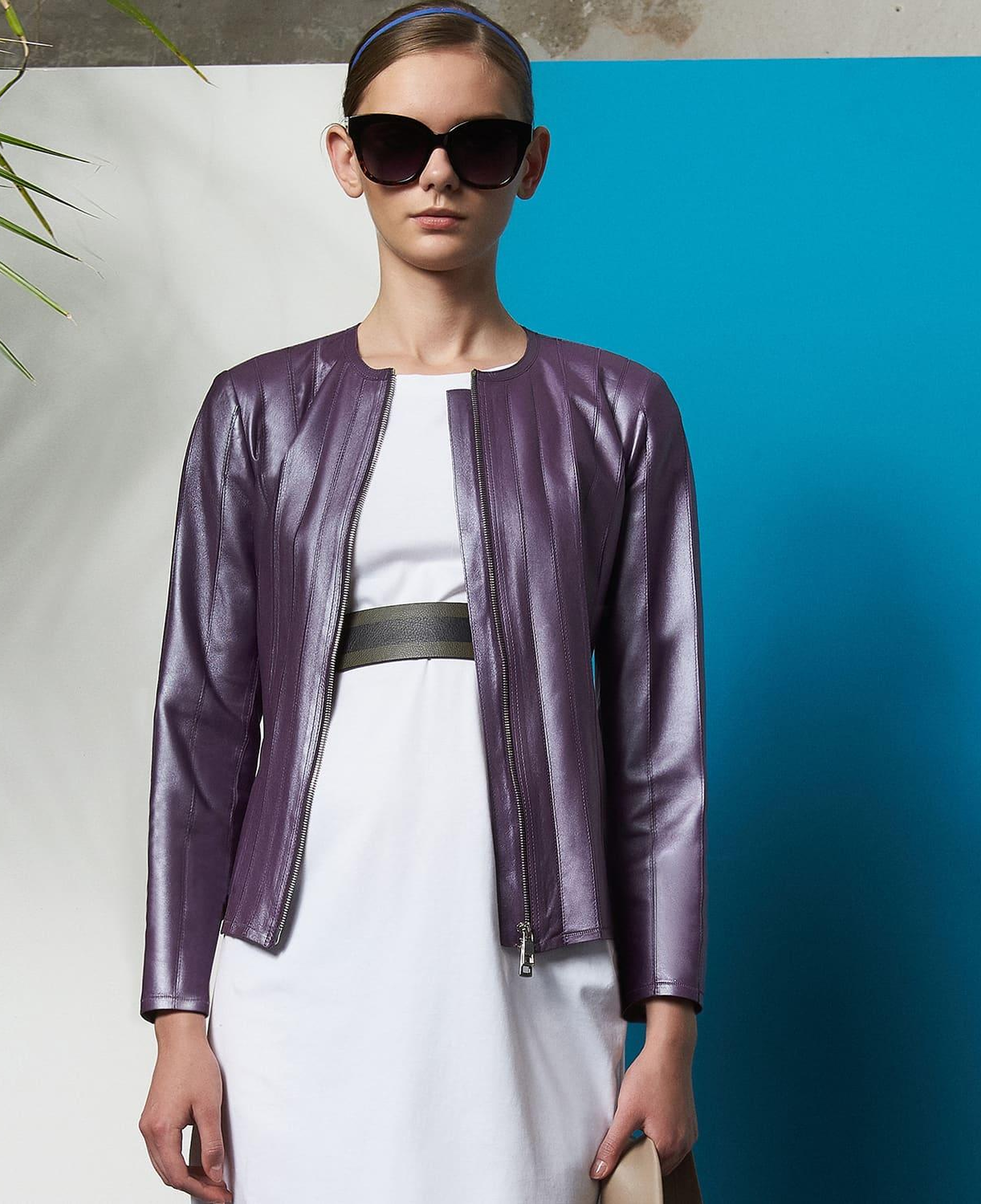 Deundria Kadın Fit Panelli Deri Ceket