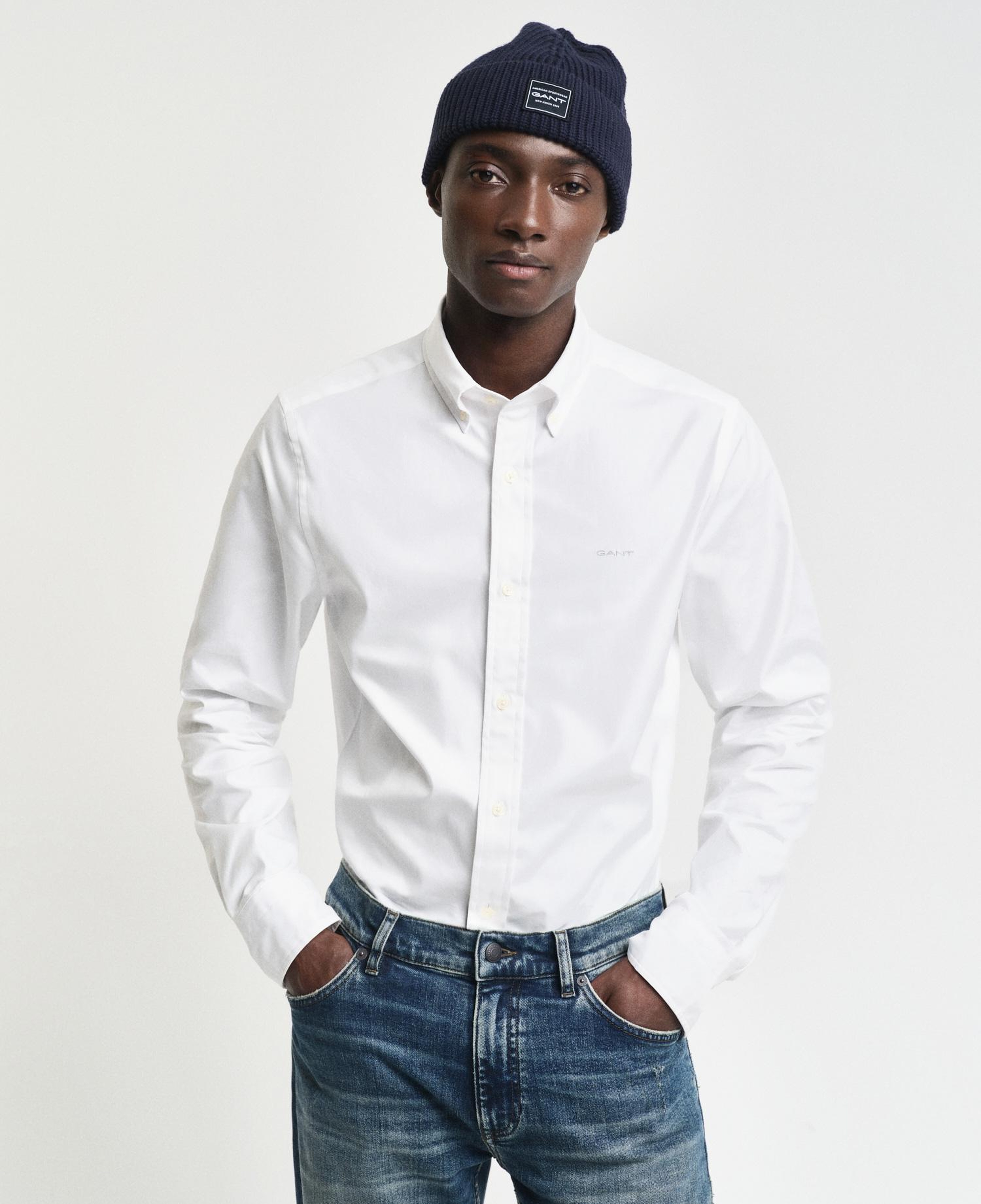 GANT Erkek Beyaz Slim Fit Düğmeli Yaka Oxford Gömlek
