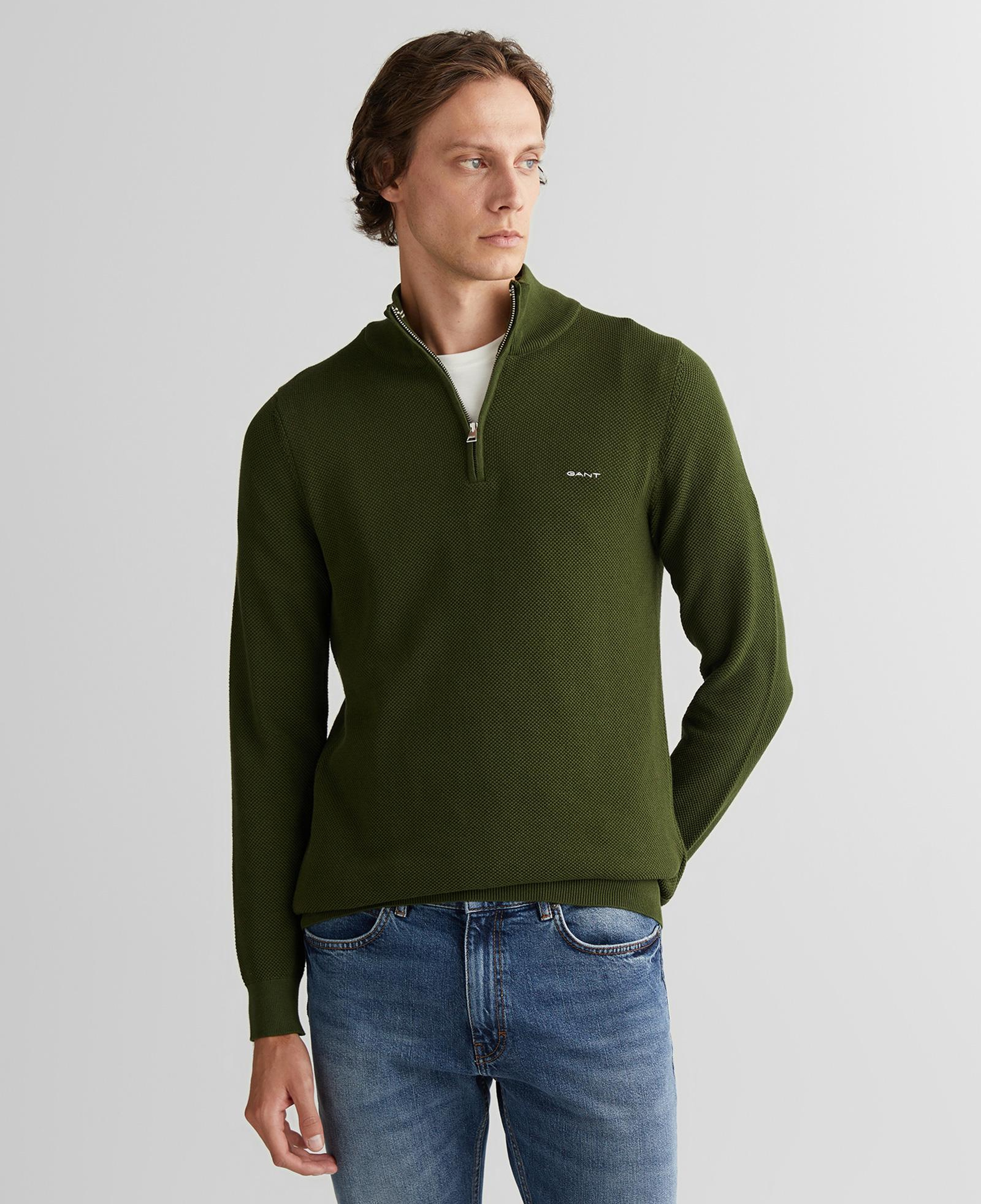 GANT Erkek Haki Regular Fit Yarım Fermuarlı Triko