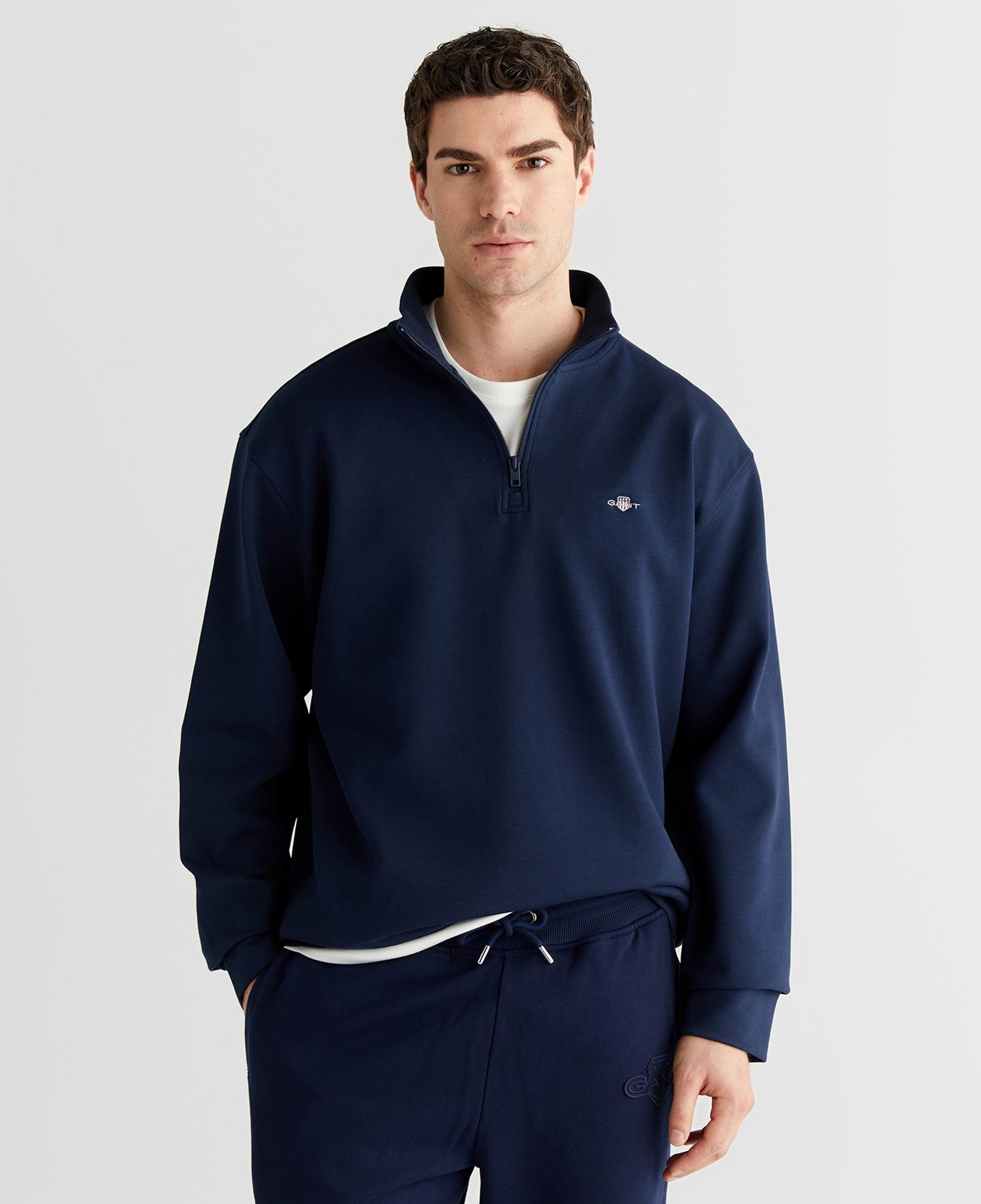 GANT Erkek Lacivert Relaxed Fit Yarım Fermuarlı Sweatshirt