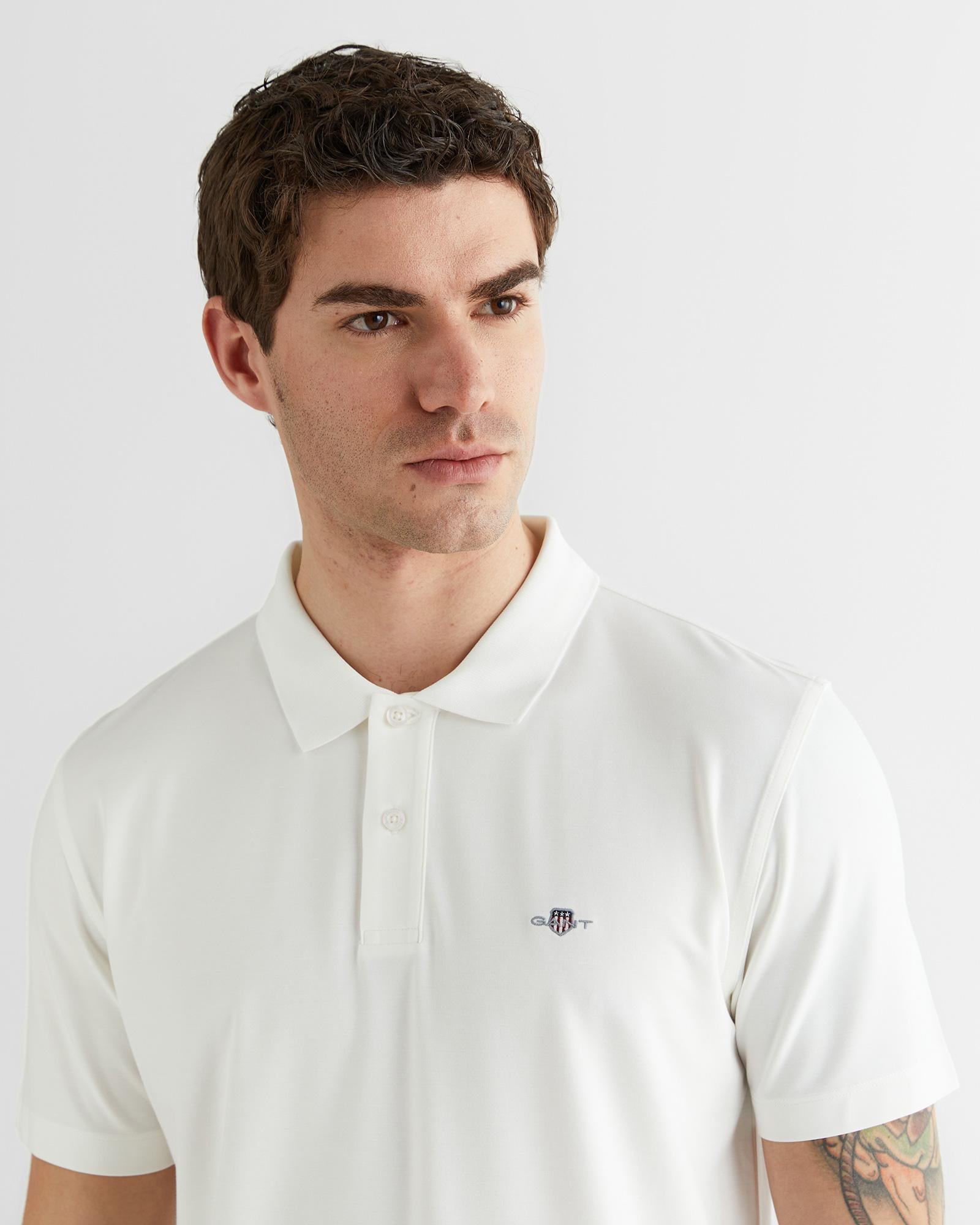 GANT Erkek Beyaz Regular Fit Logolu Polo Yaka T-Shirt