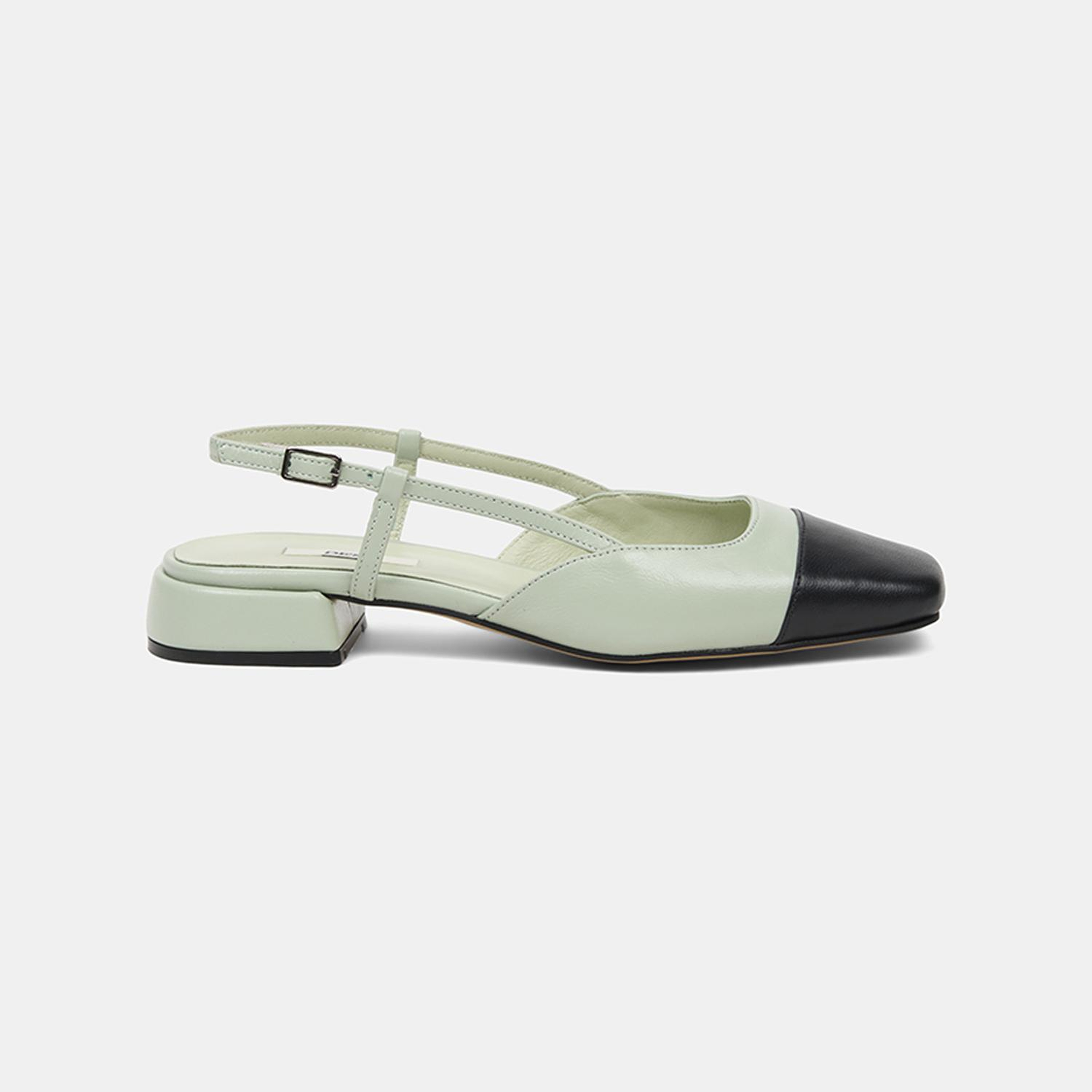 Kadın Yeşil Kare Burun Slingback Deri Günlük Ayakkabı