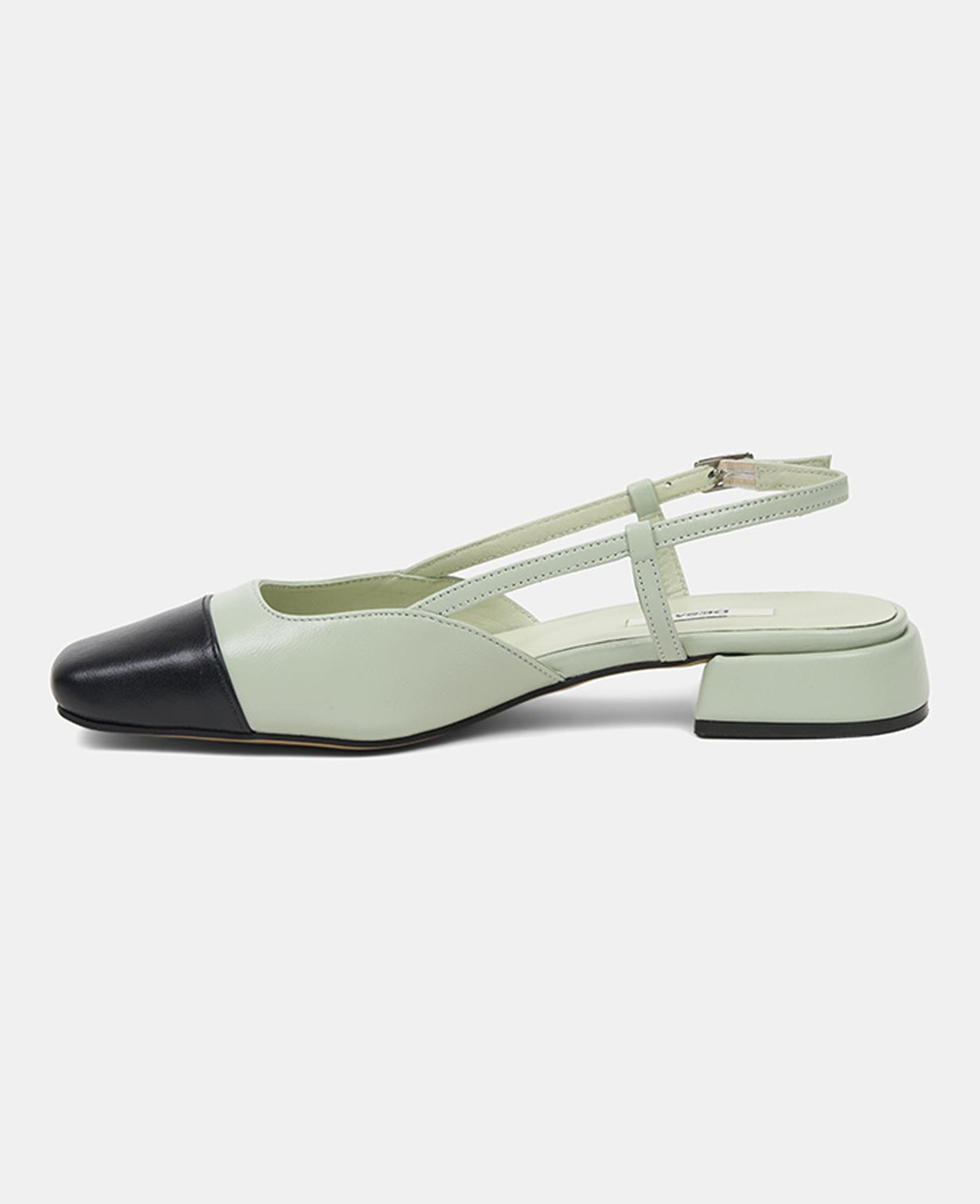Kadın Yeşil Kare Burun Slingback Deri Günlük Ayakkabı