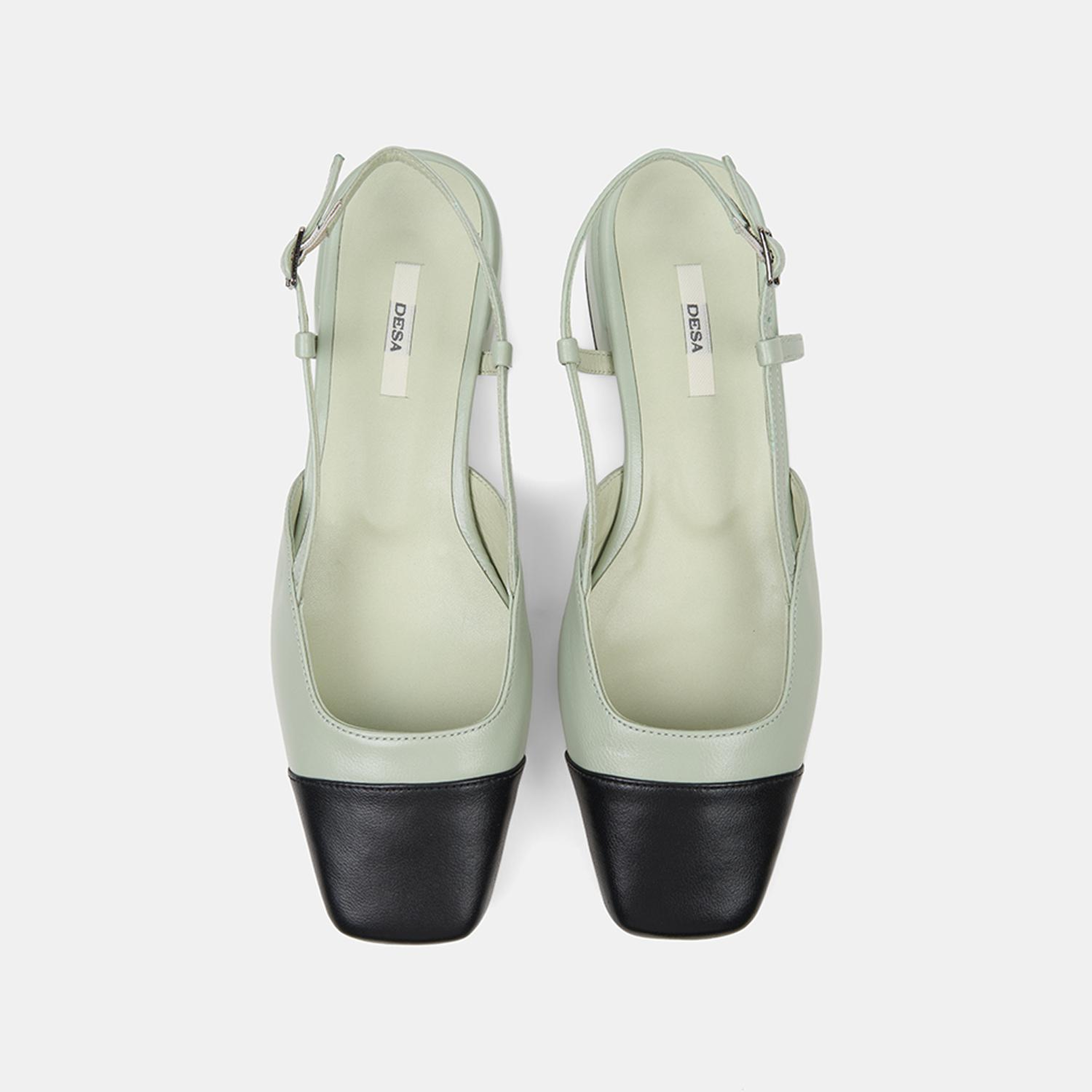 Kadın Yeşil Kare Burun Slingback Deri Günlük Ayakkabı
