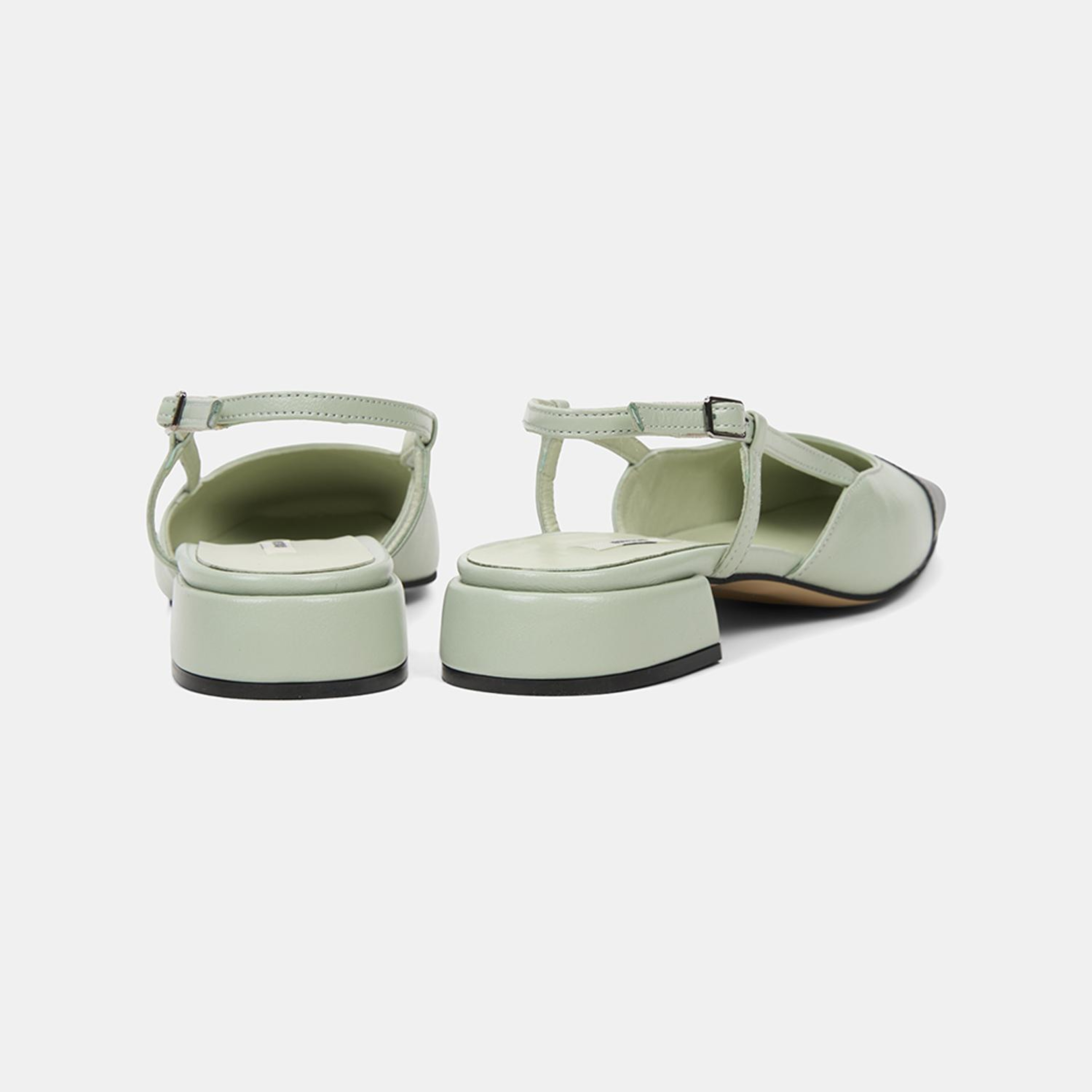 Kadın Yeşil Kare Burun Slingback Deri Günlük Ayakkabı