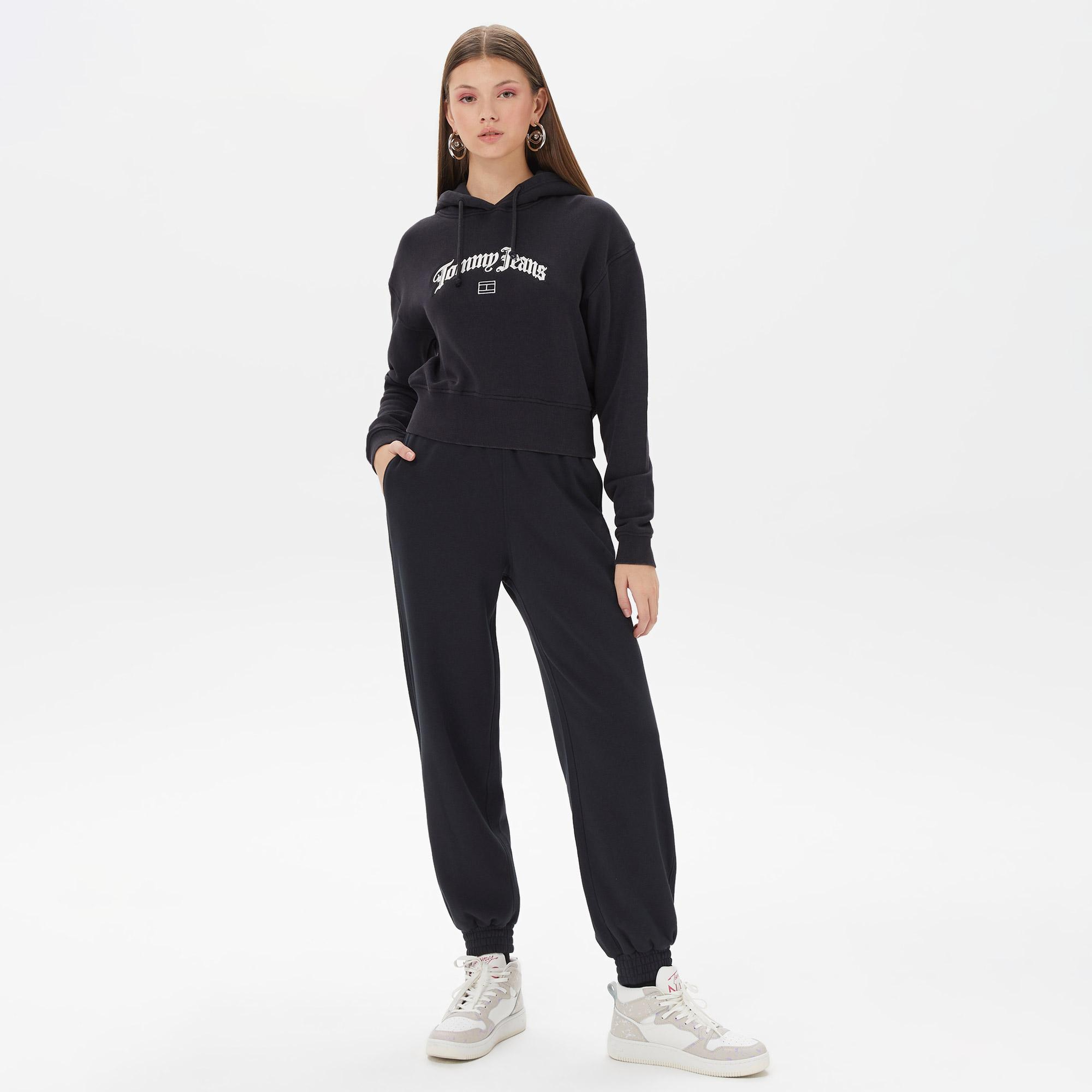 Tommy Hilfiger  Crop Grunge Kadın Siyah Hoodie