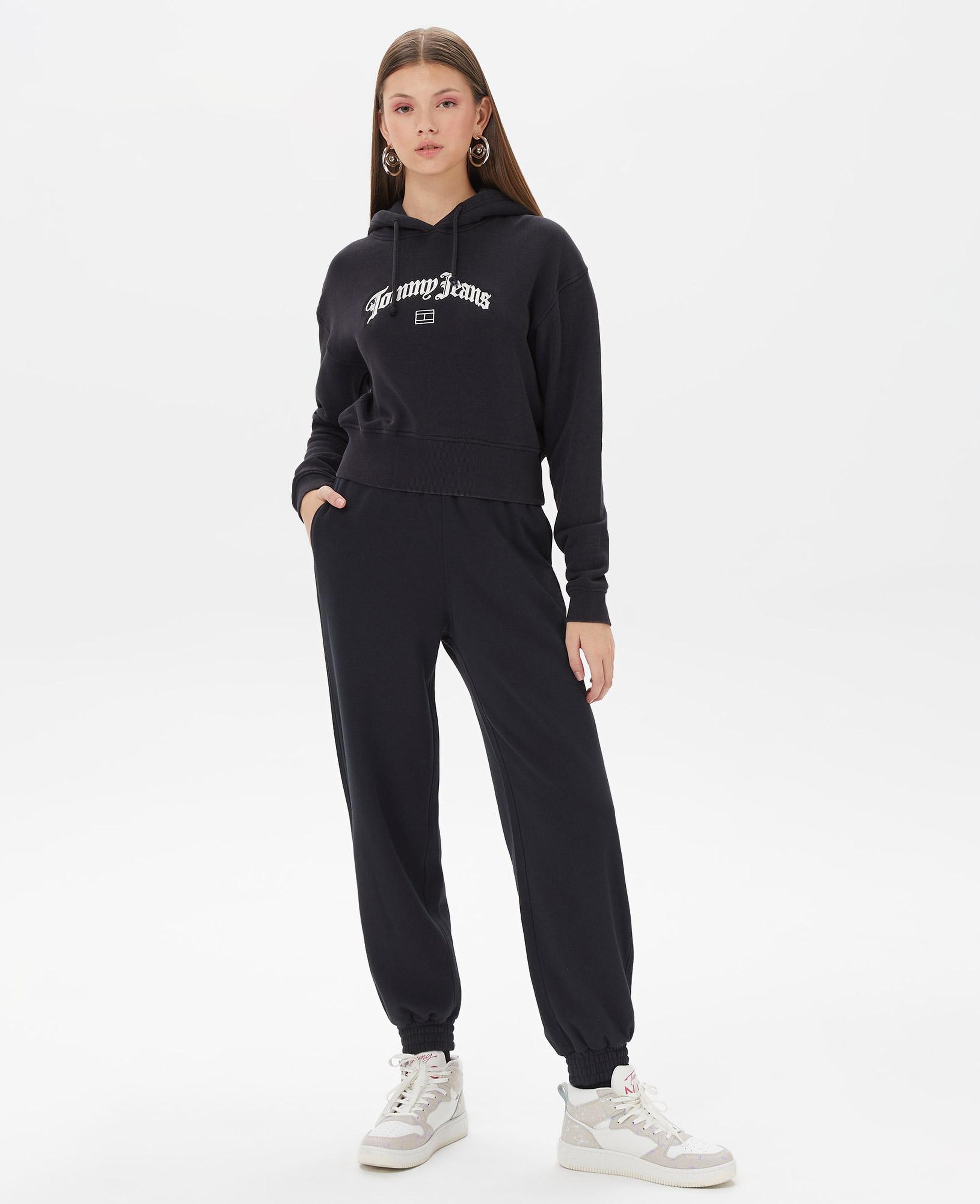 Tommy Hilfiger Crop Grunge Kadın Siyah Hoodie