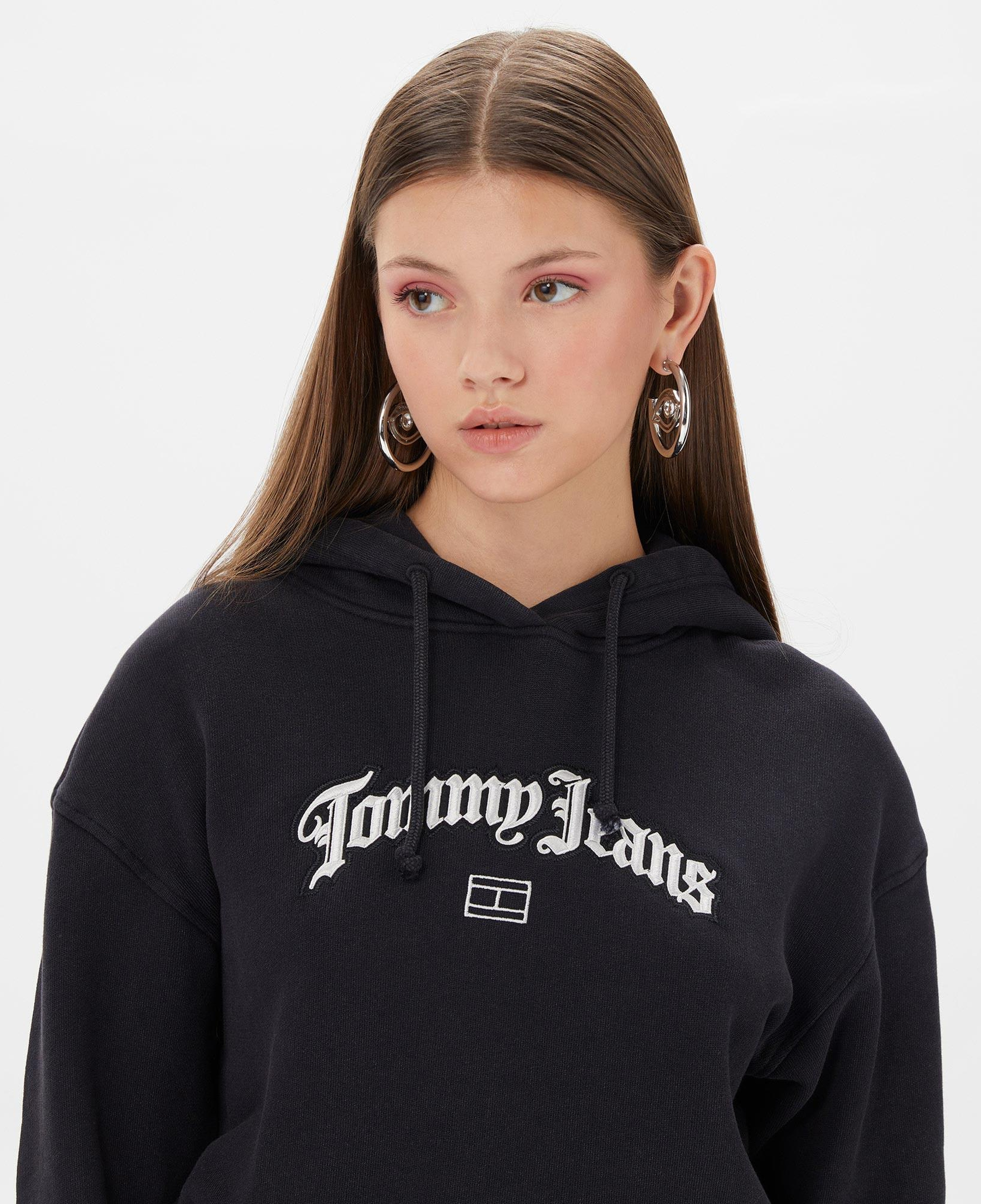 Tommy Hilfiger Crop Grunge Kadın Siyah Hoodie