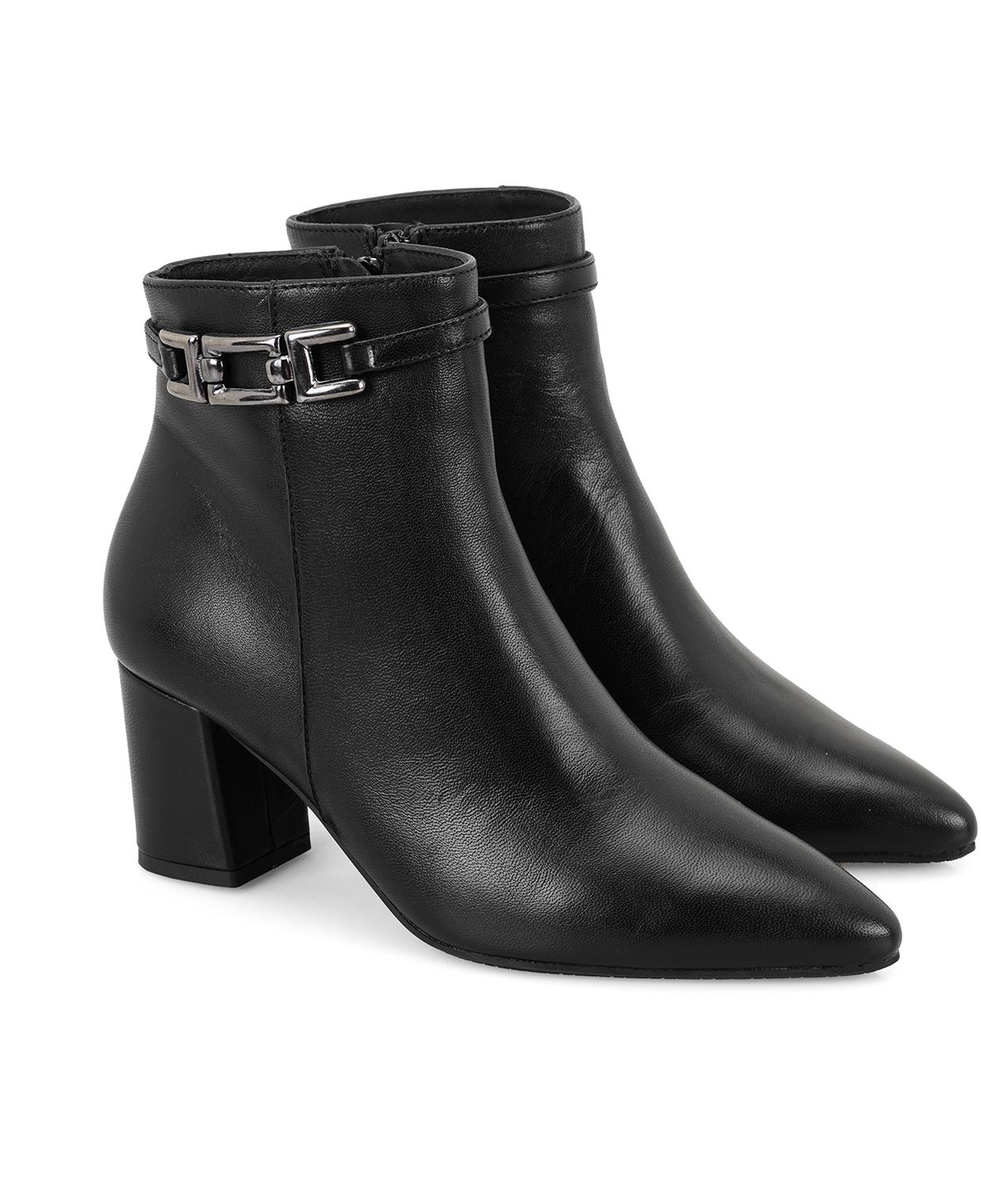 Siyah Kadın DesaComfort Toka Aksesuarlı Topuklu Deri Bot