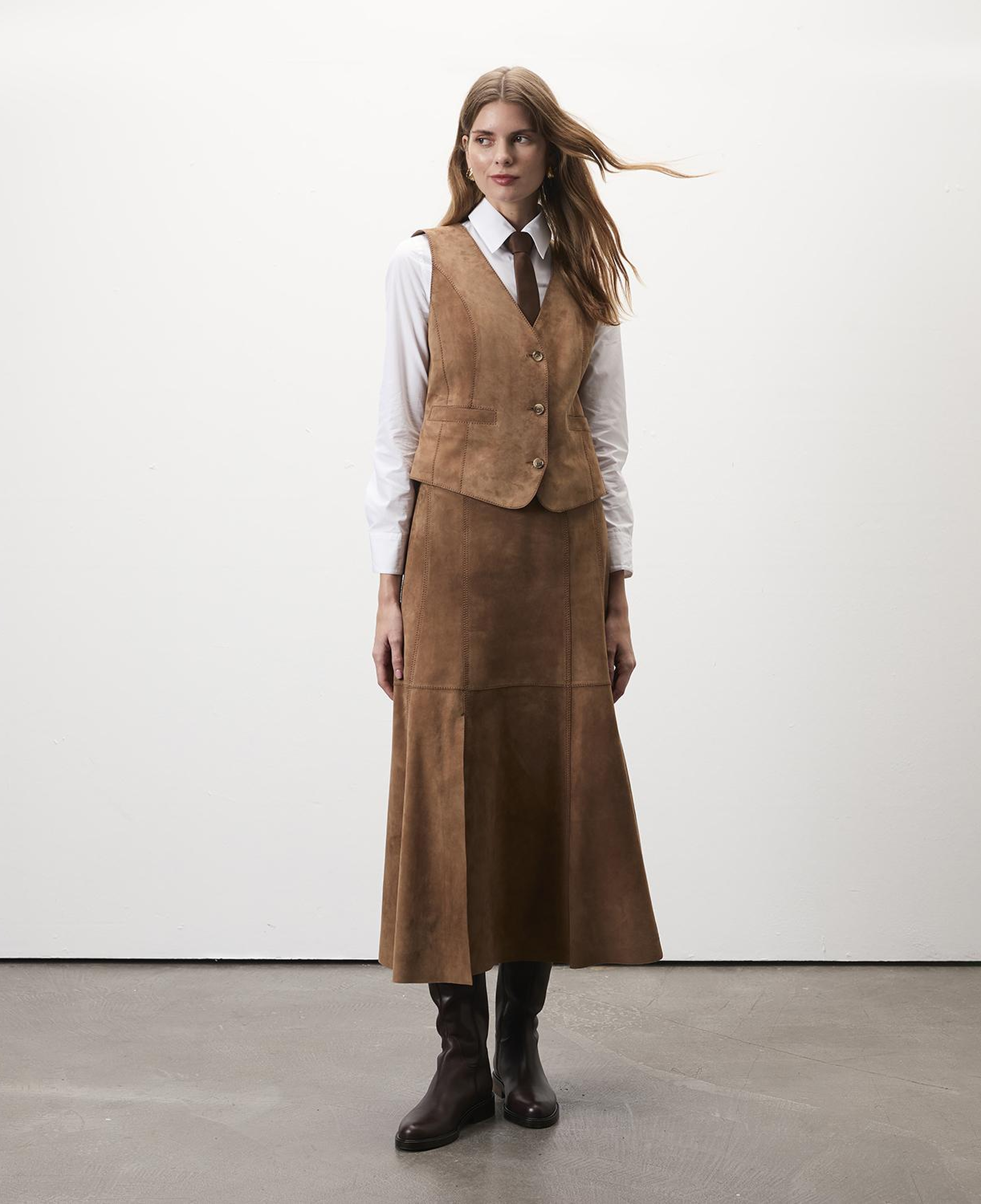 Alaqua Kahve Kadın Süet Deri Yelek