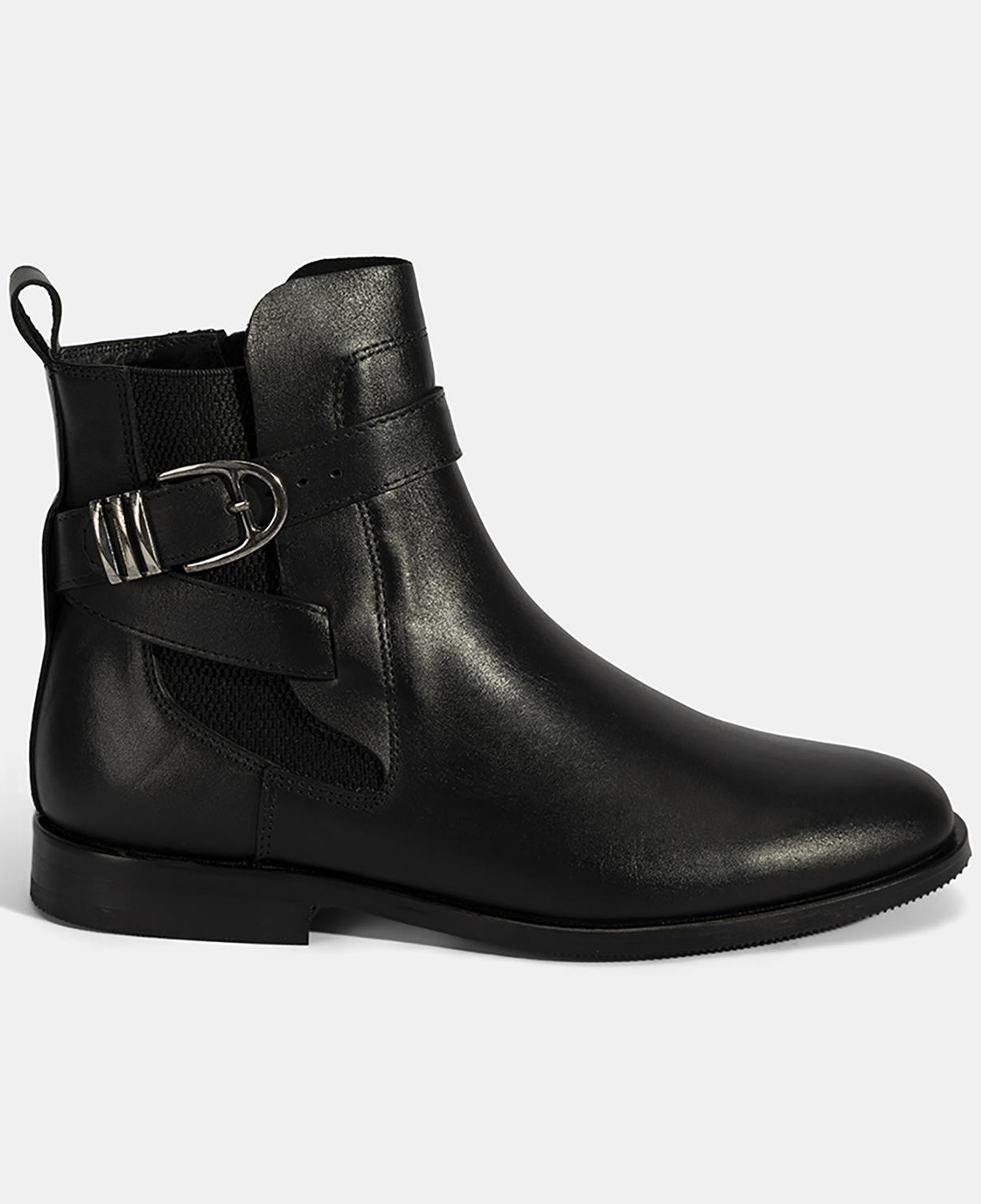 Kadın Siyah Ayarlanabilir Metal Tokalı Deri Bot