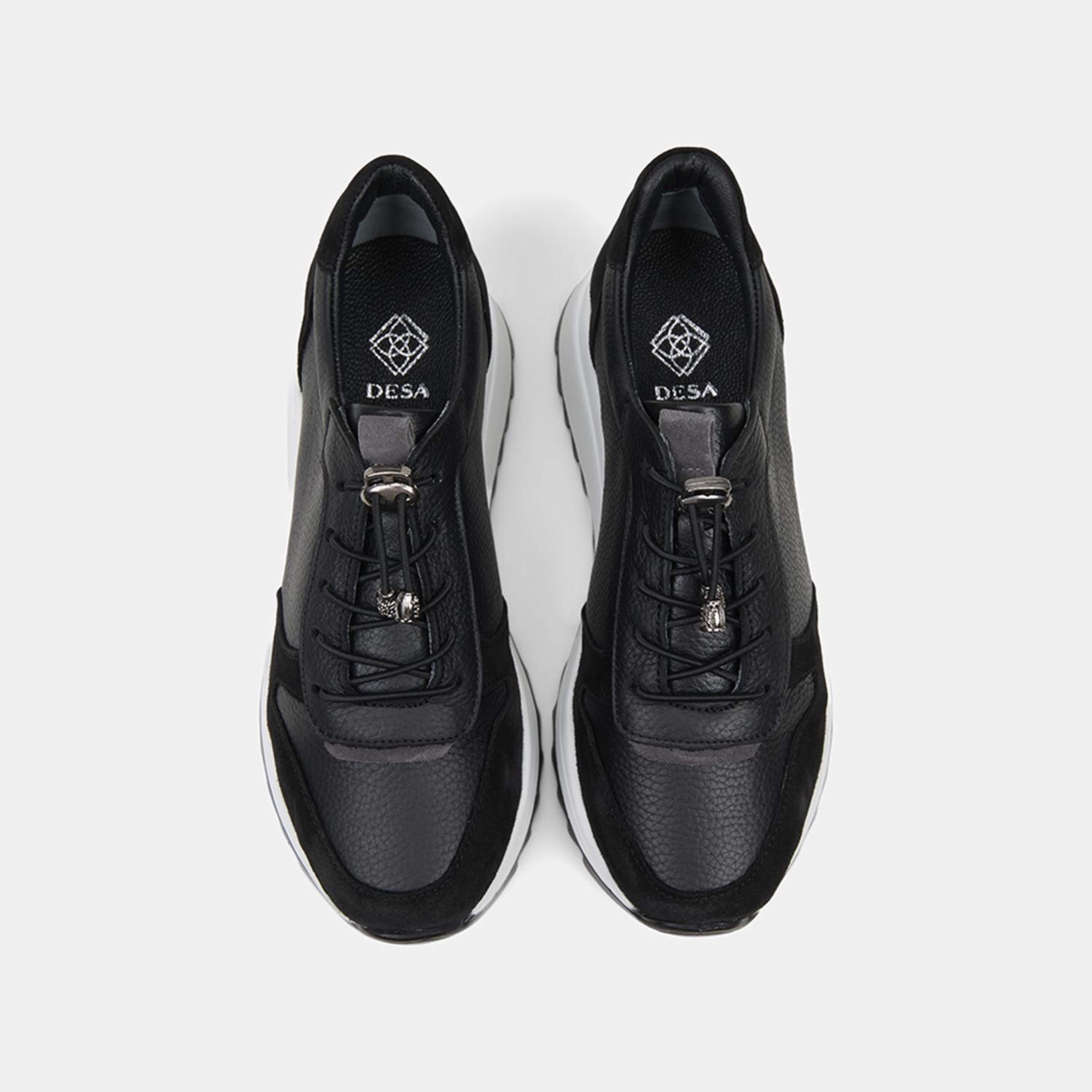 Kadın Siyah Lastik Bağcıklı Süet Dokulu Deri Spor Ayakkabı