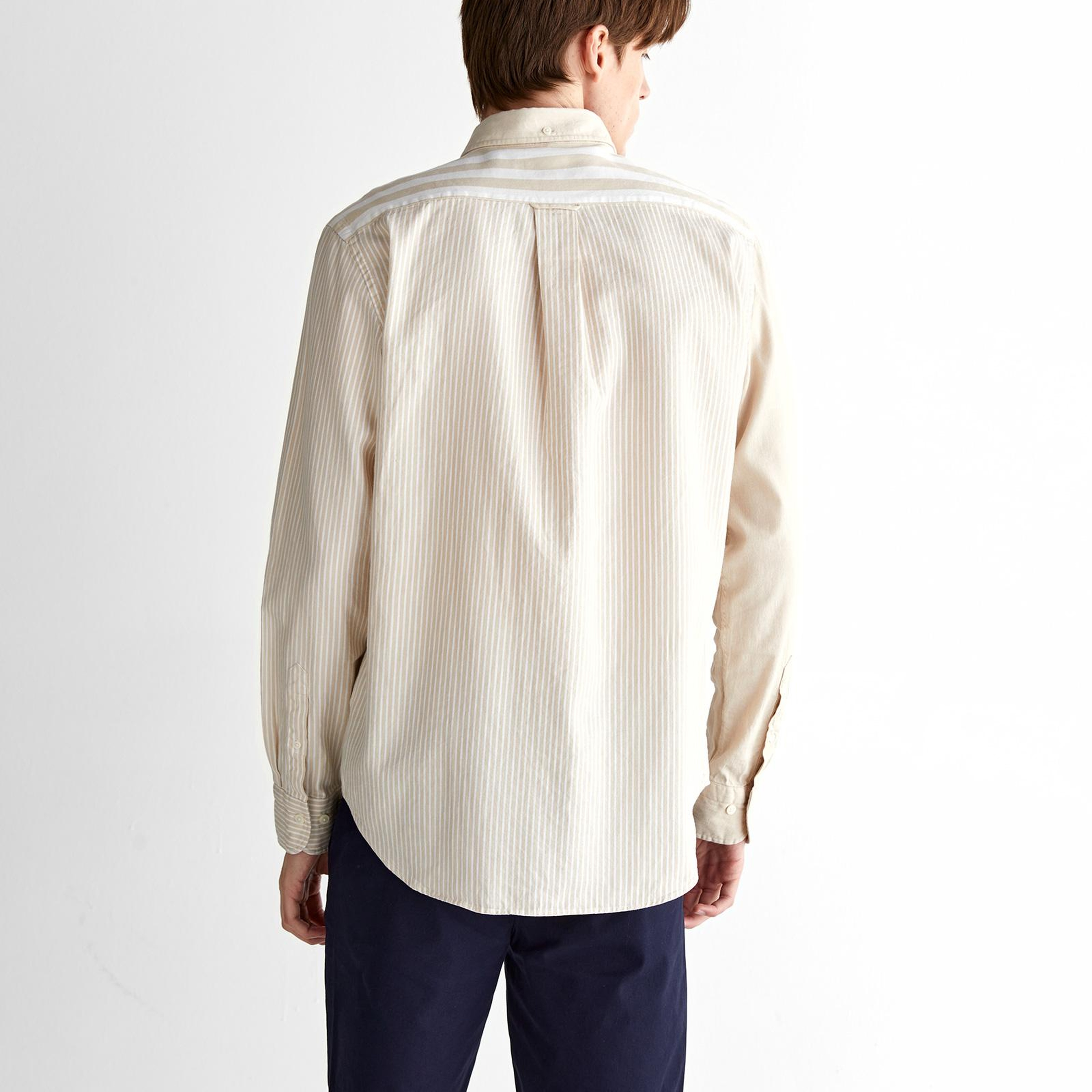 GANT Erkek Bej Regular Fit Düğmeli Yaka Çizgili Gömlek