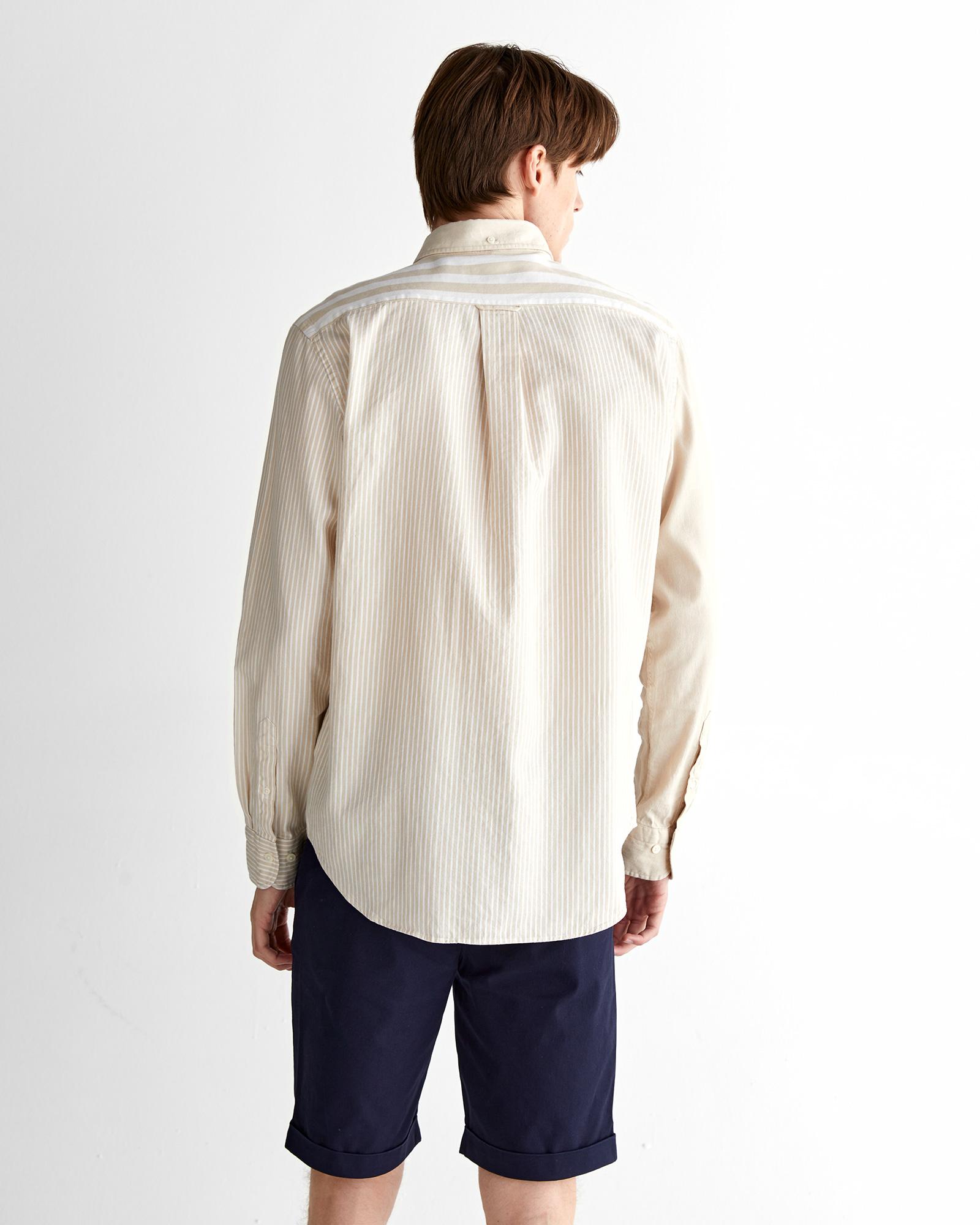 GANT Erkek Bej Regular Fit Düğmeli Yaka Çizgili Gömlek