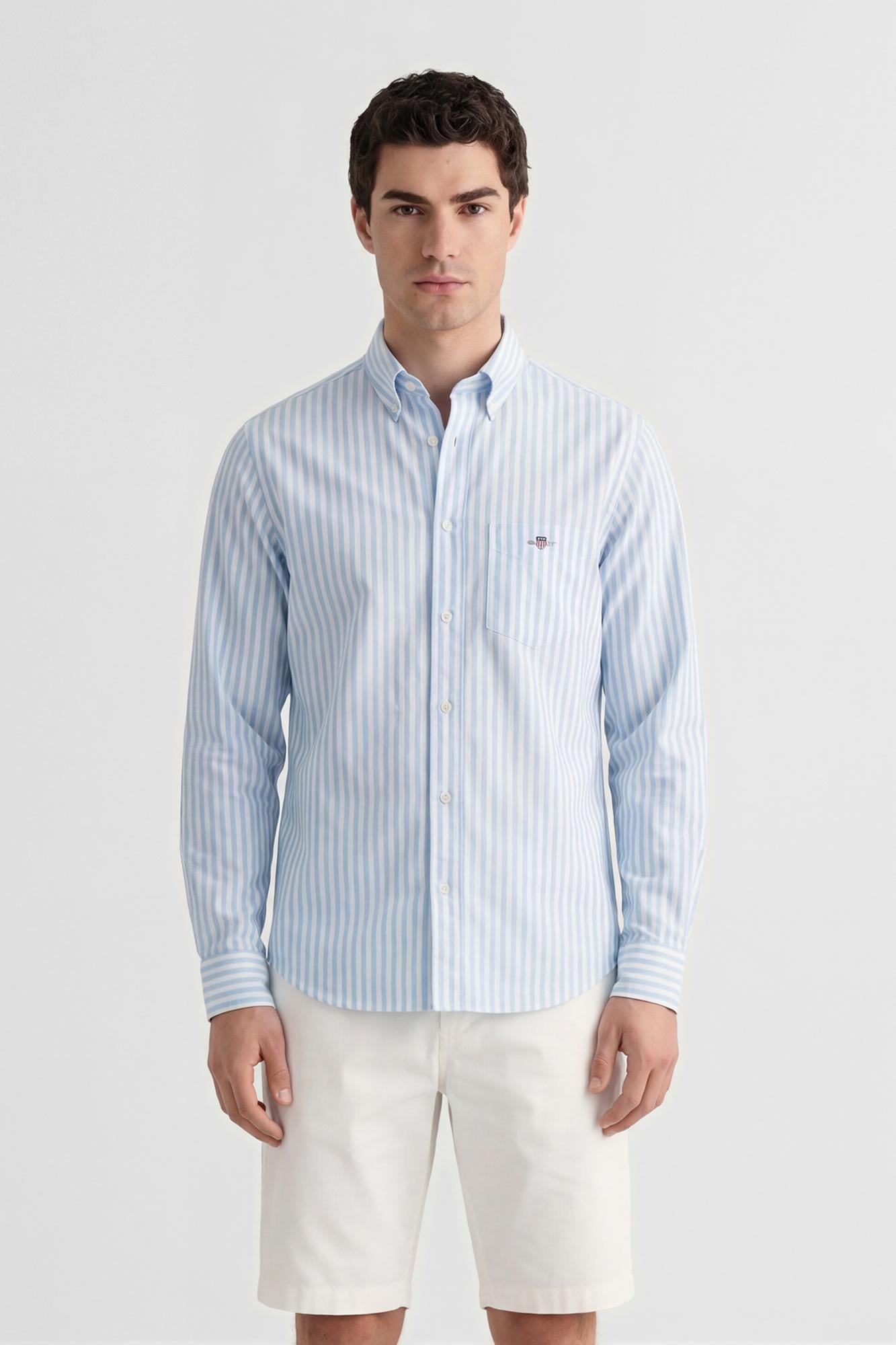 GANT Erkek Mavi Regular Fit Çizgili Logolu Gömlek