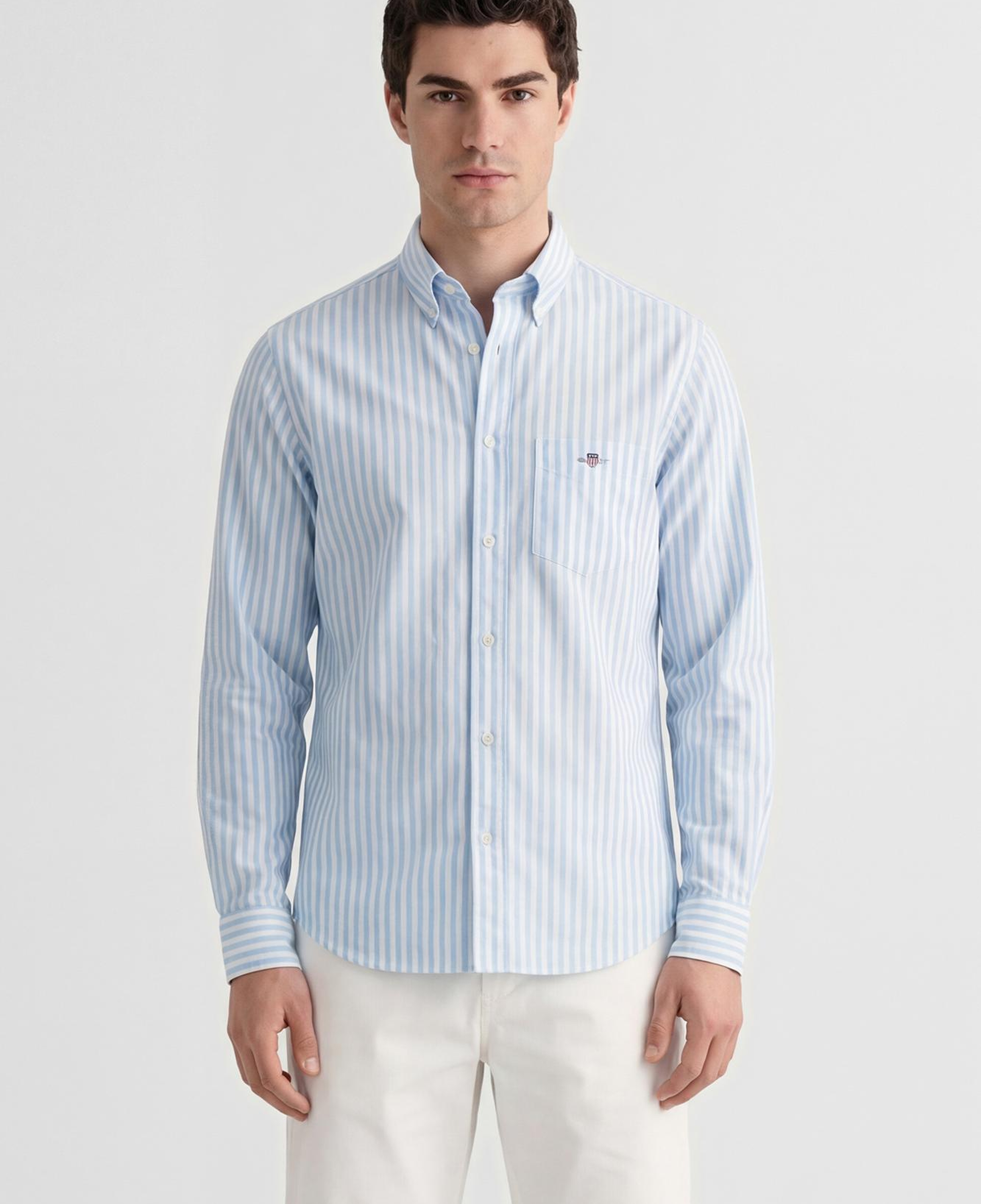 GANT Erkek Mavi Regular Fit Çizgili Logolu Gömlek