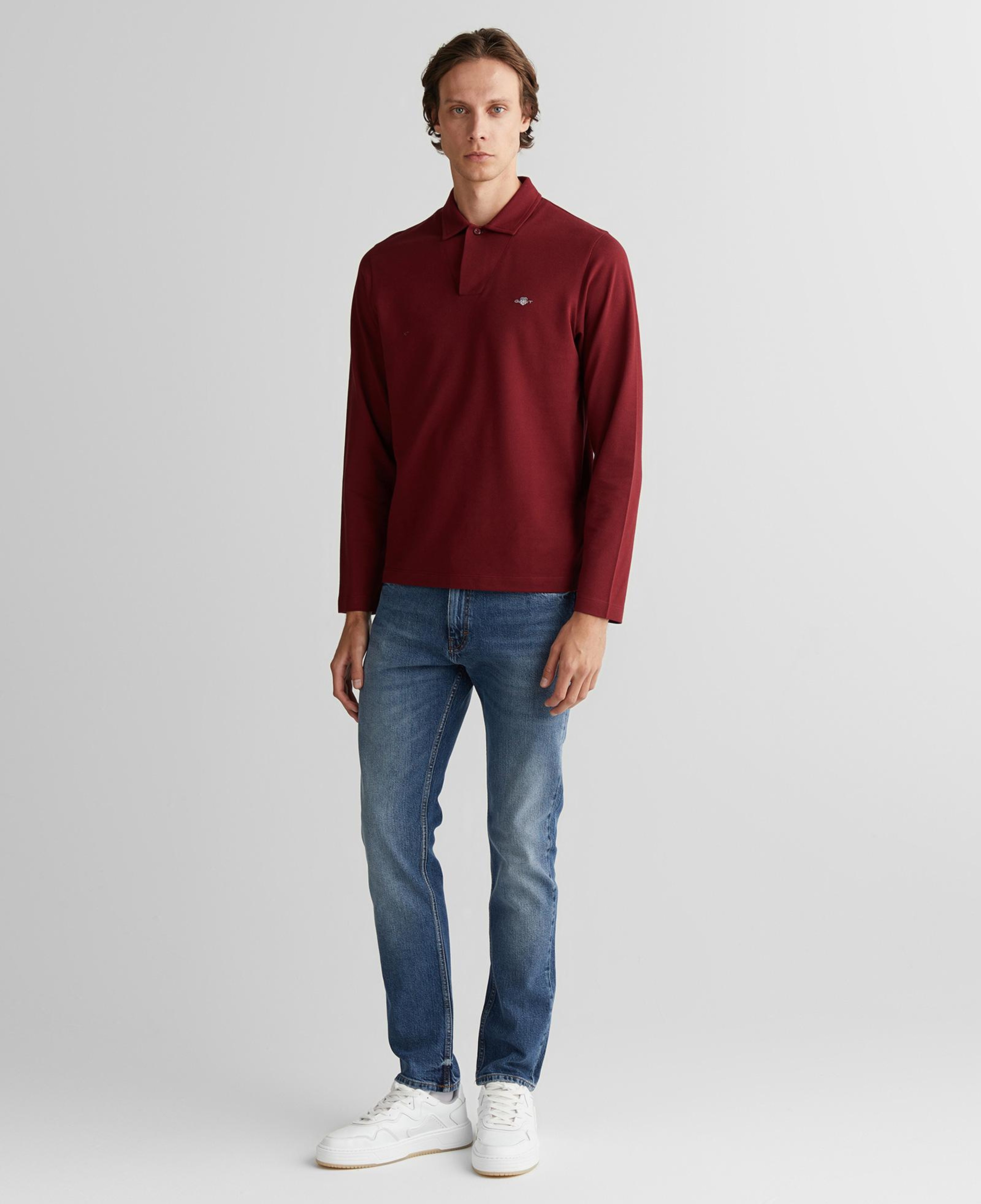 GANT Erkek Bordo Slim Fit V Yaka Polo