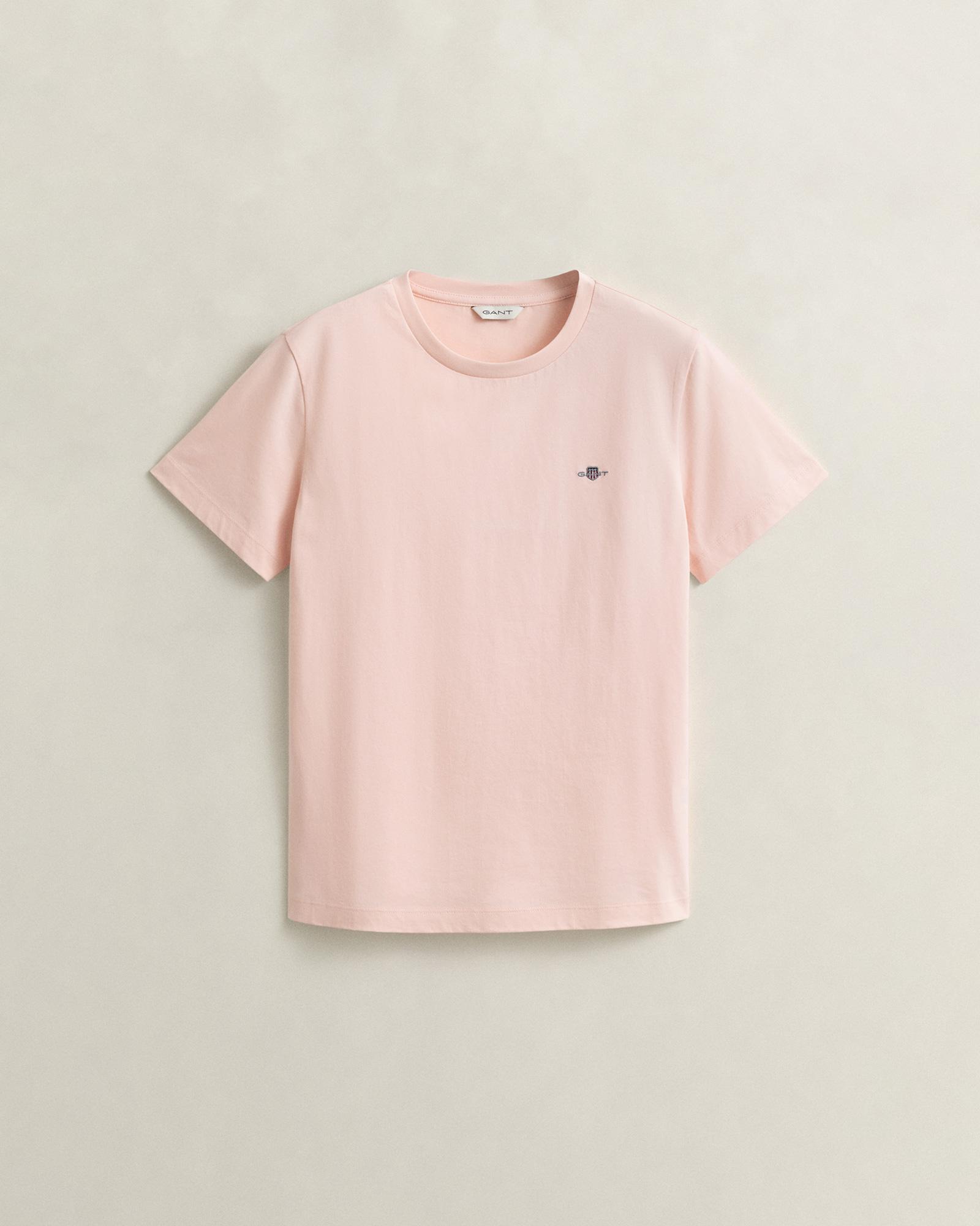GANT Kadın Pembe Bisiklet Yaka Regular Fit Logolu T-Shirt