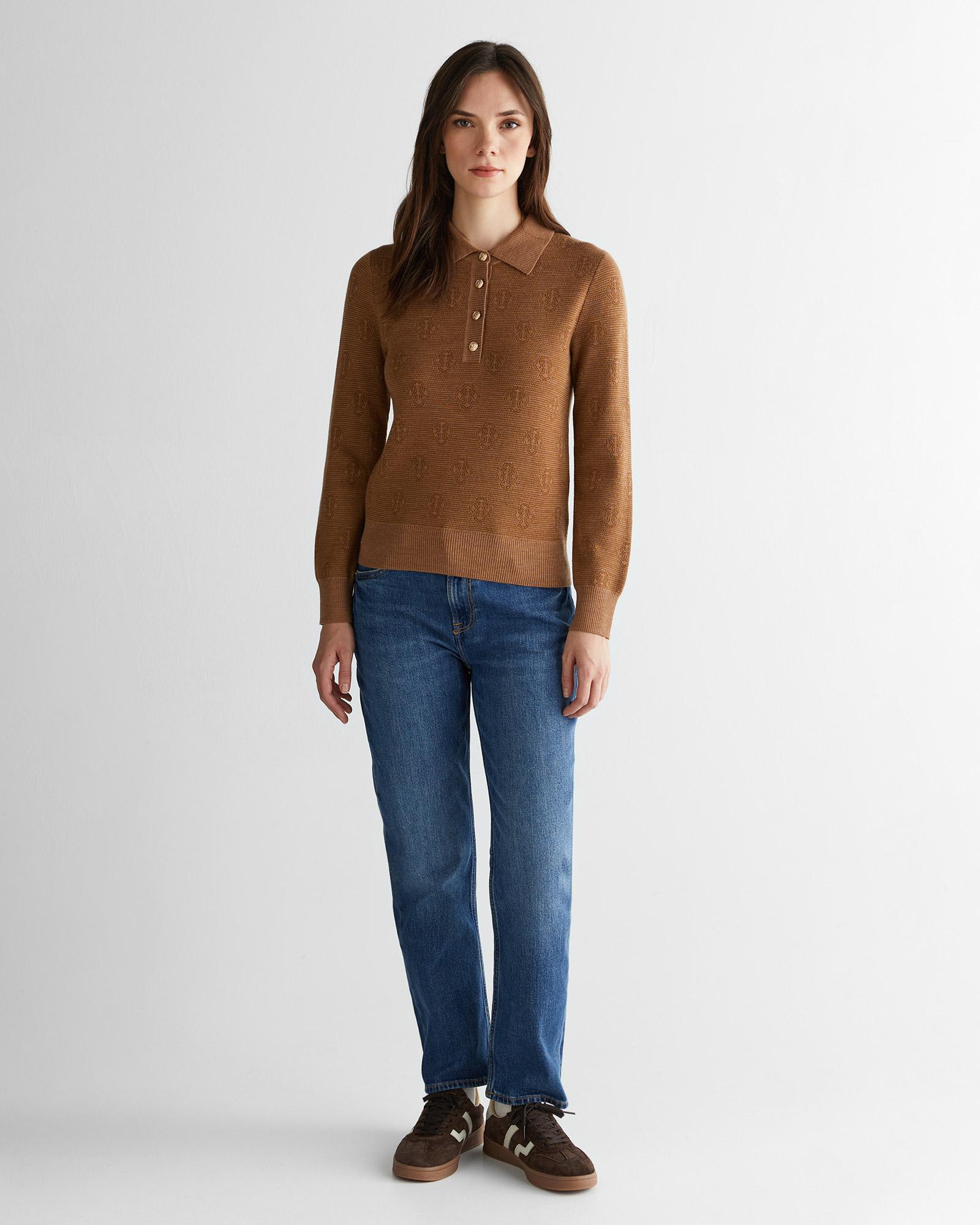 GANT Kadın Kahverengi Regular Fit Polo Yaka Triko