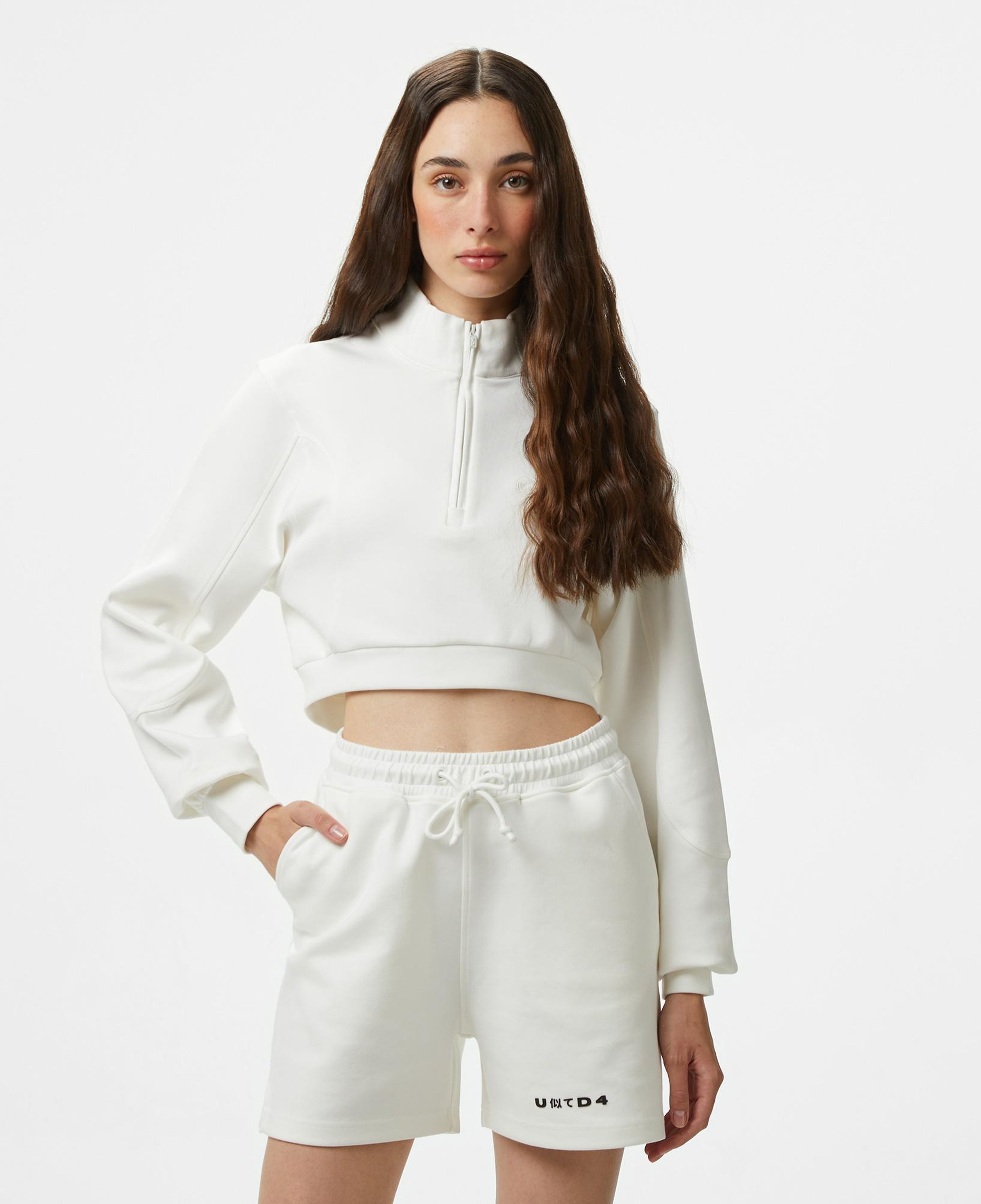 UNITED4 Örme Crop Kadın Ekru Sweatshirt