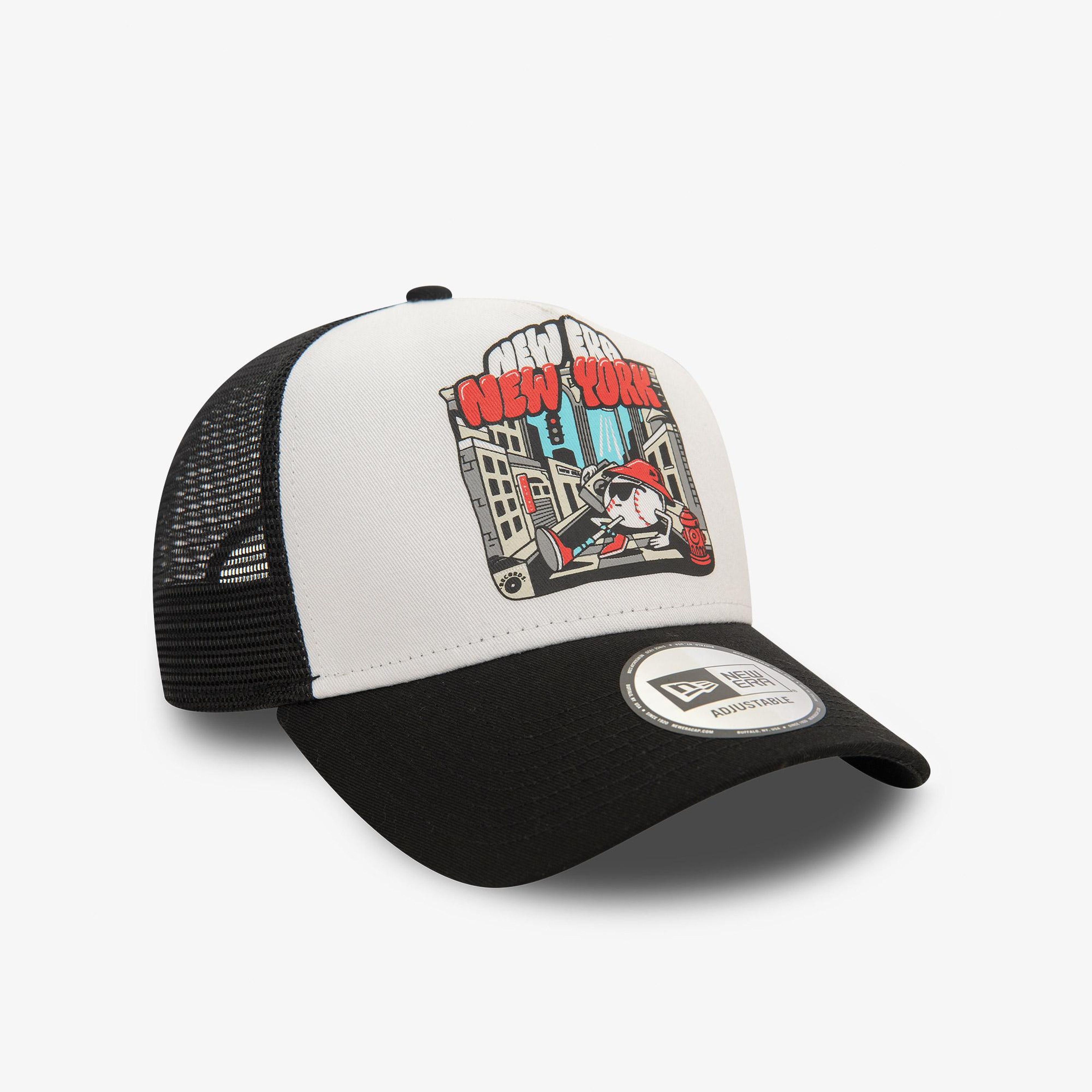New Era Graphic Print Trucker Unisex Siyah/Beyaz Şapka
