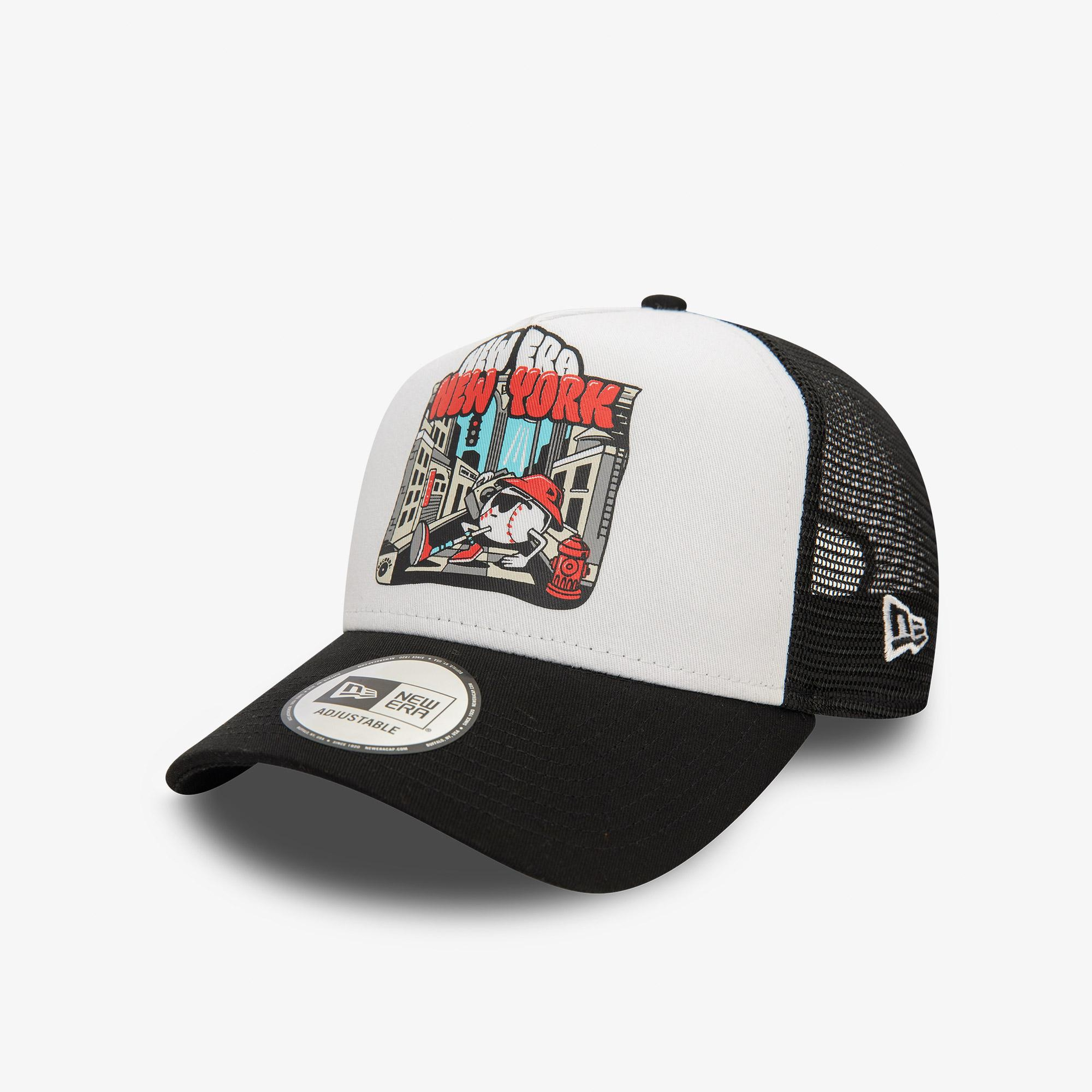 New Era Graphic Print Trucker Unisex Siyah/Beyaz Şapka