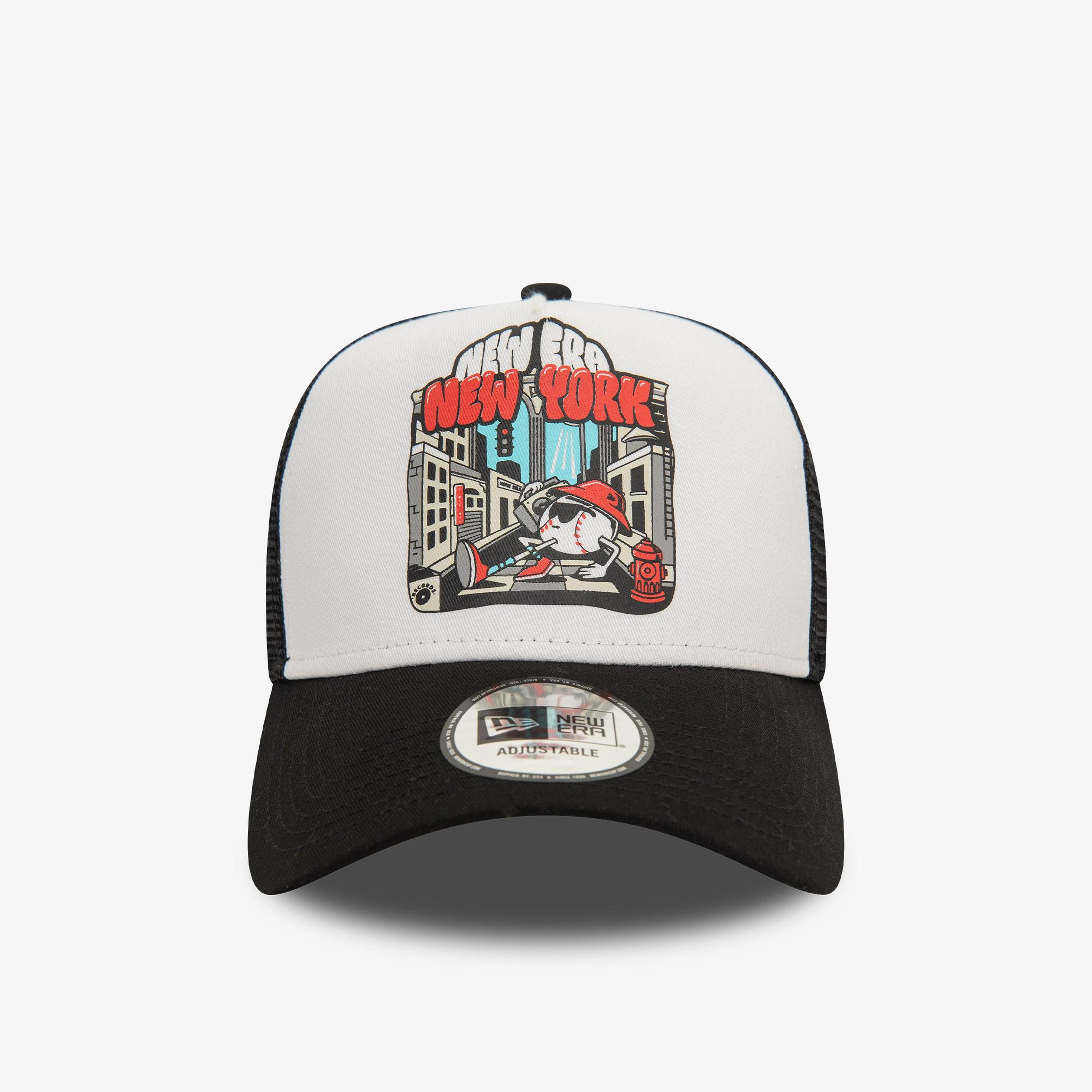 New Era Graphic Print Trucker Unisex Siyah/Beyaz Şapka