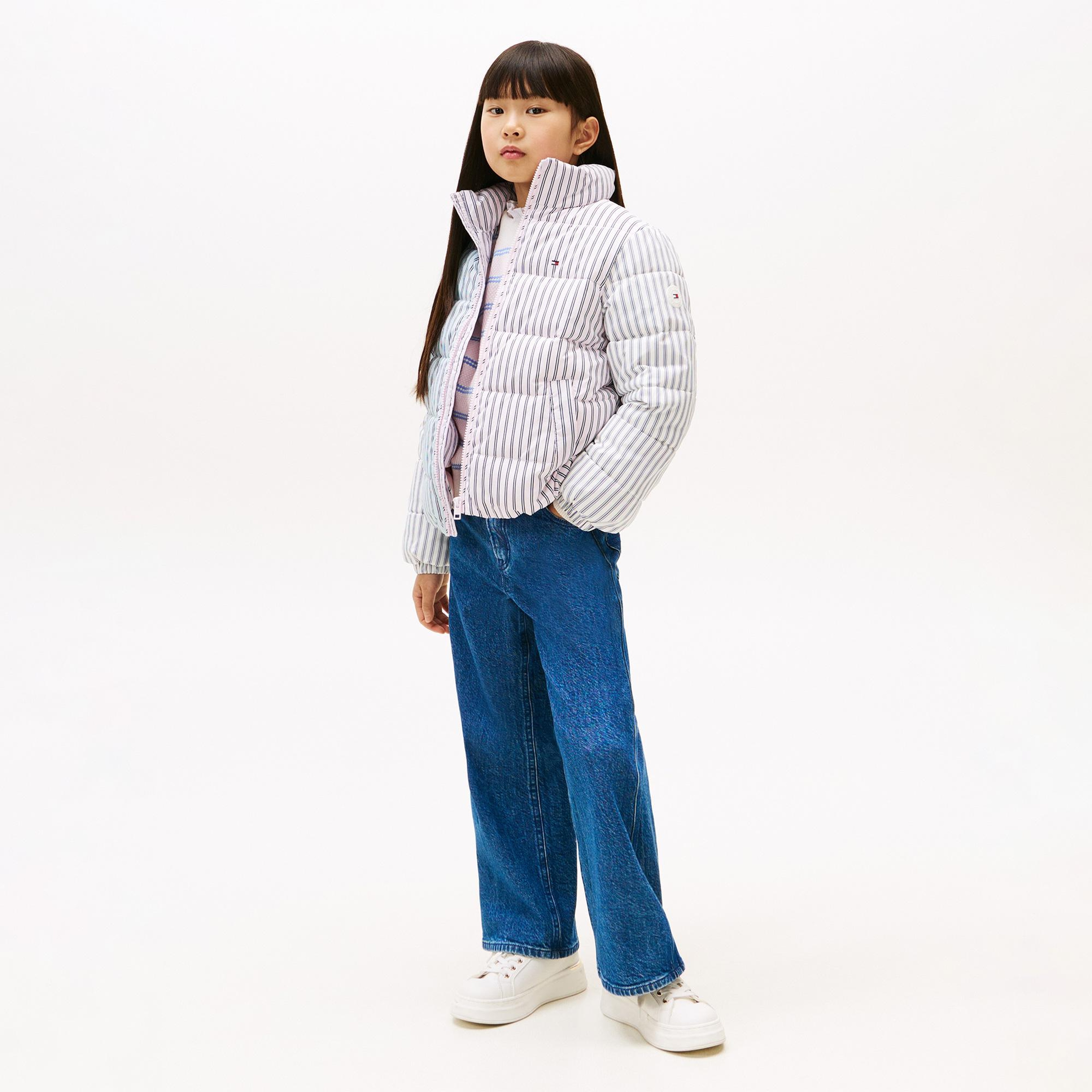 Tommy Hilfiger Mixed Stripe Puffer Çocuk Pembe Mont