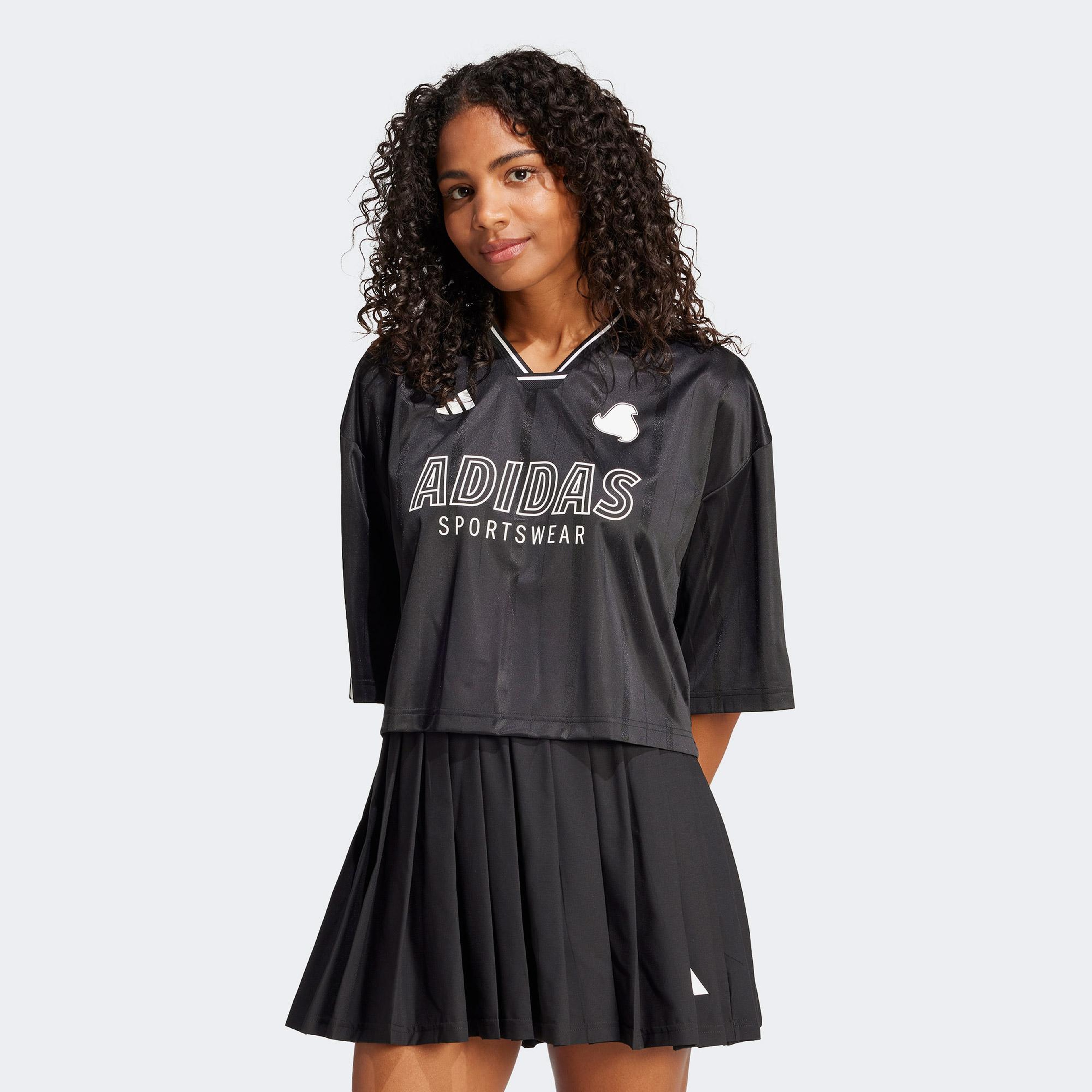 adidas Tiro Cut 3 Stripes Oversized Kadın Siyah T-Shirt