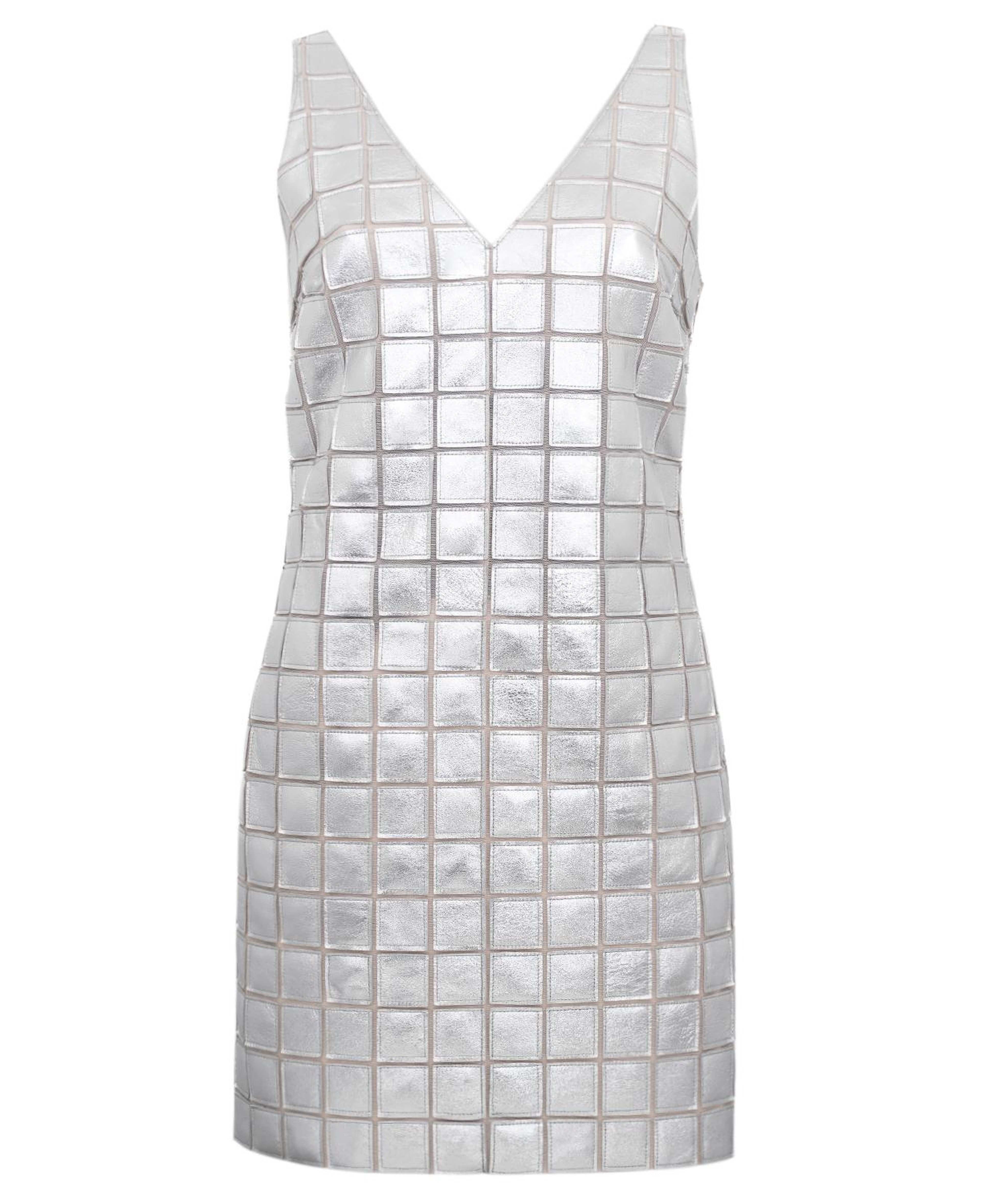 Selvaggia Gümüş Kadın Panelli Deri Elbise