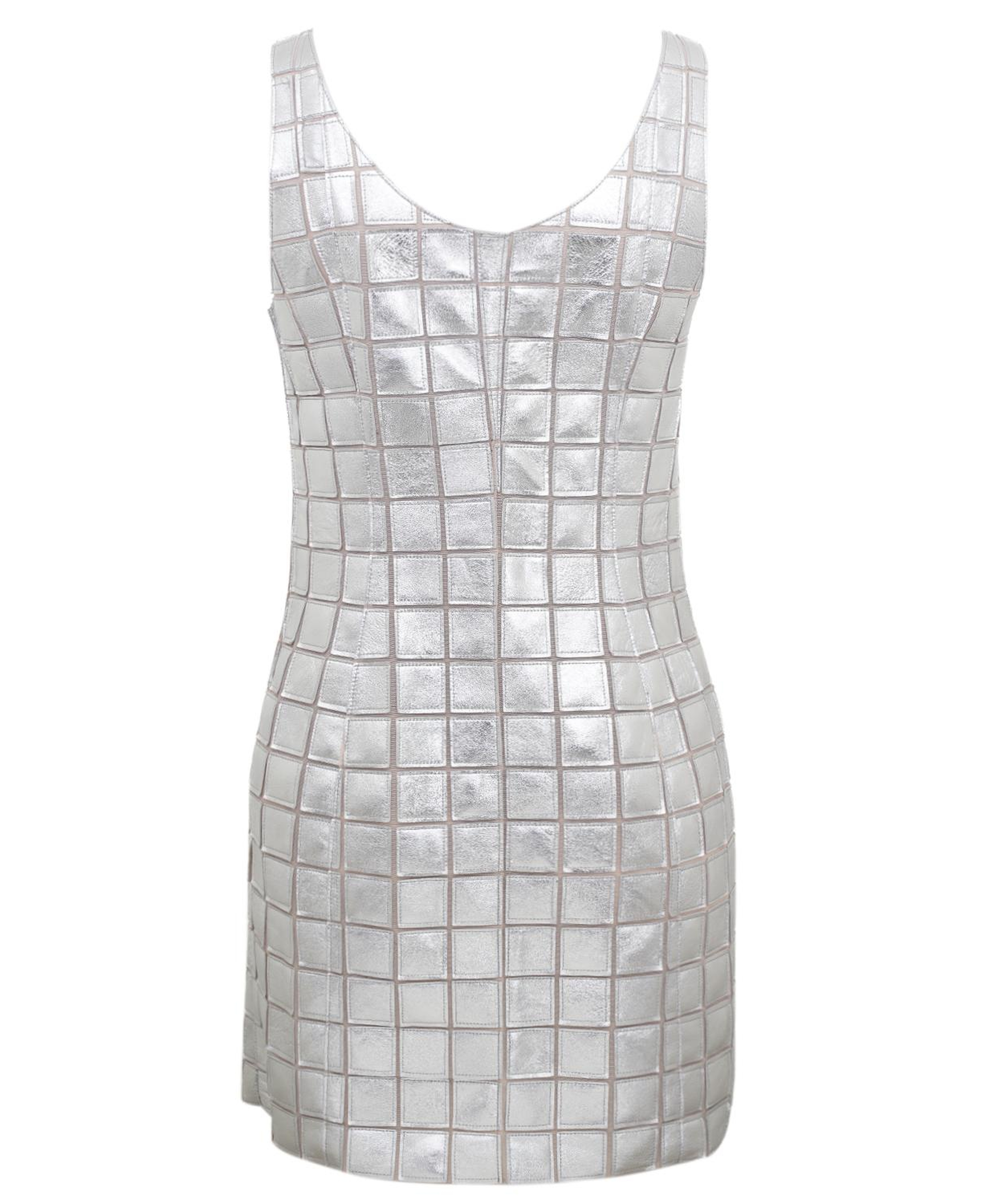 Selvaggia Gümüş Kadın Panelli Deri Elbise