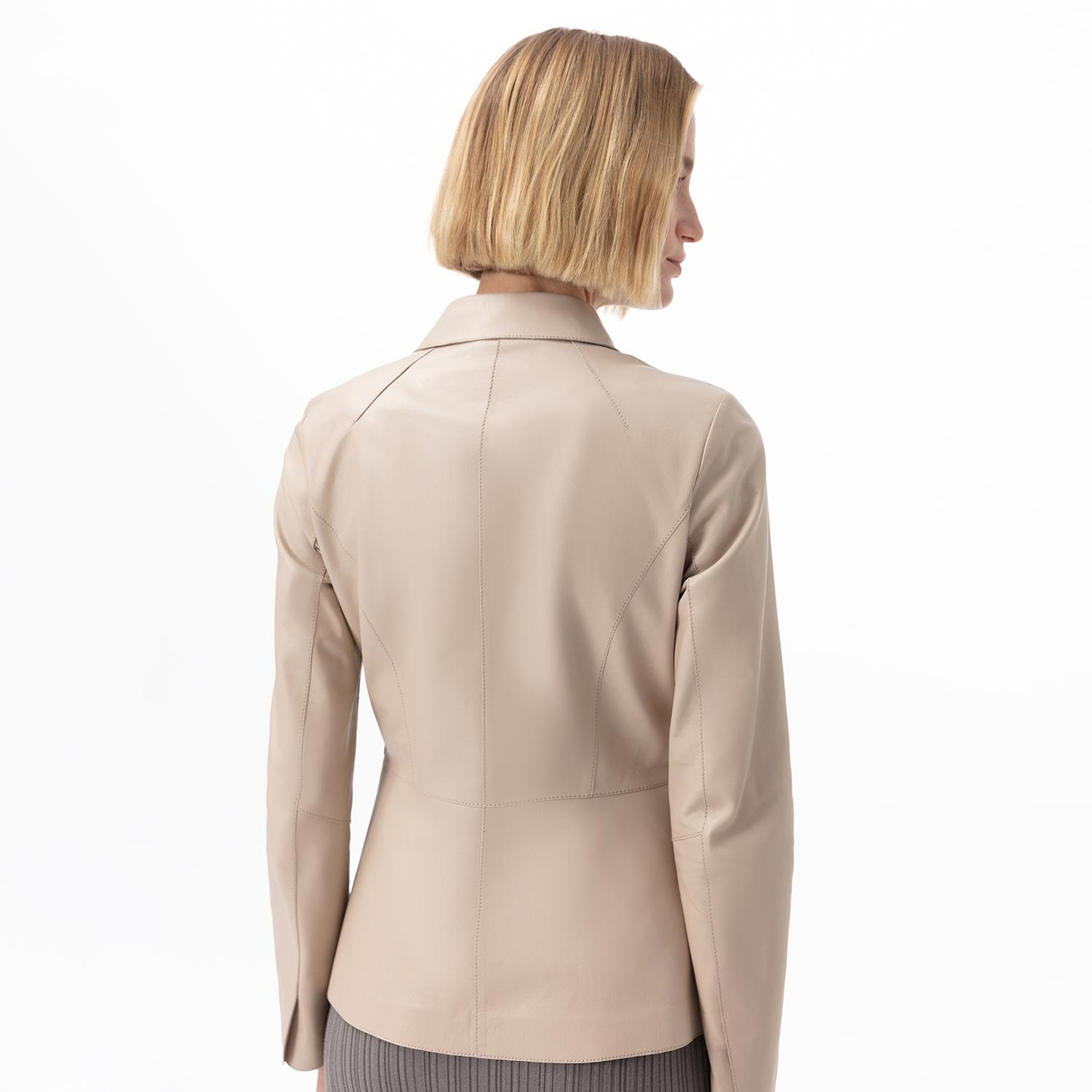 Kadın Bej Gömlek Yakalı Deri Ceket