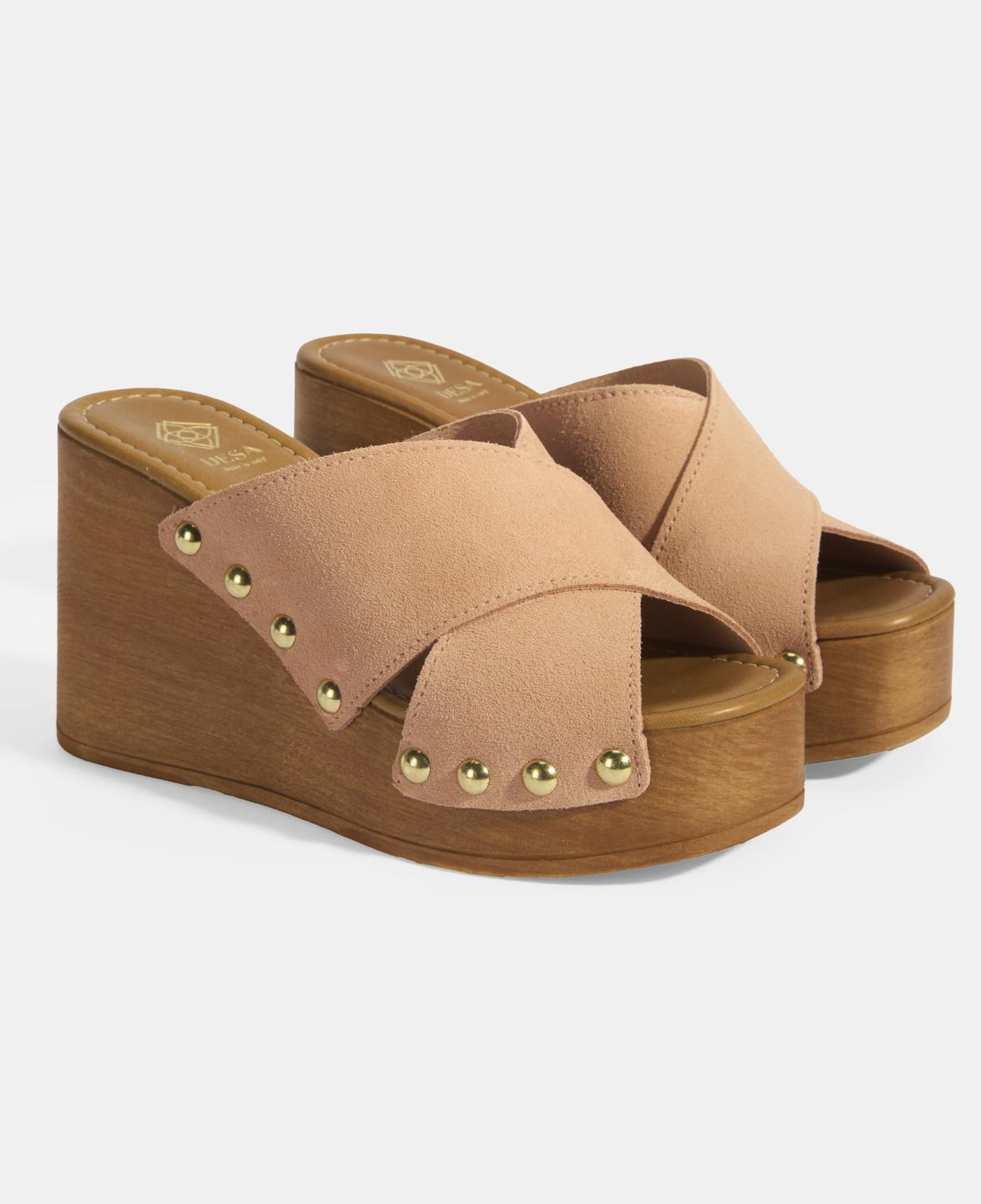 Kadın Pudra Zımba Detaylı Süet Dolgu Topuklu Terlik