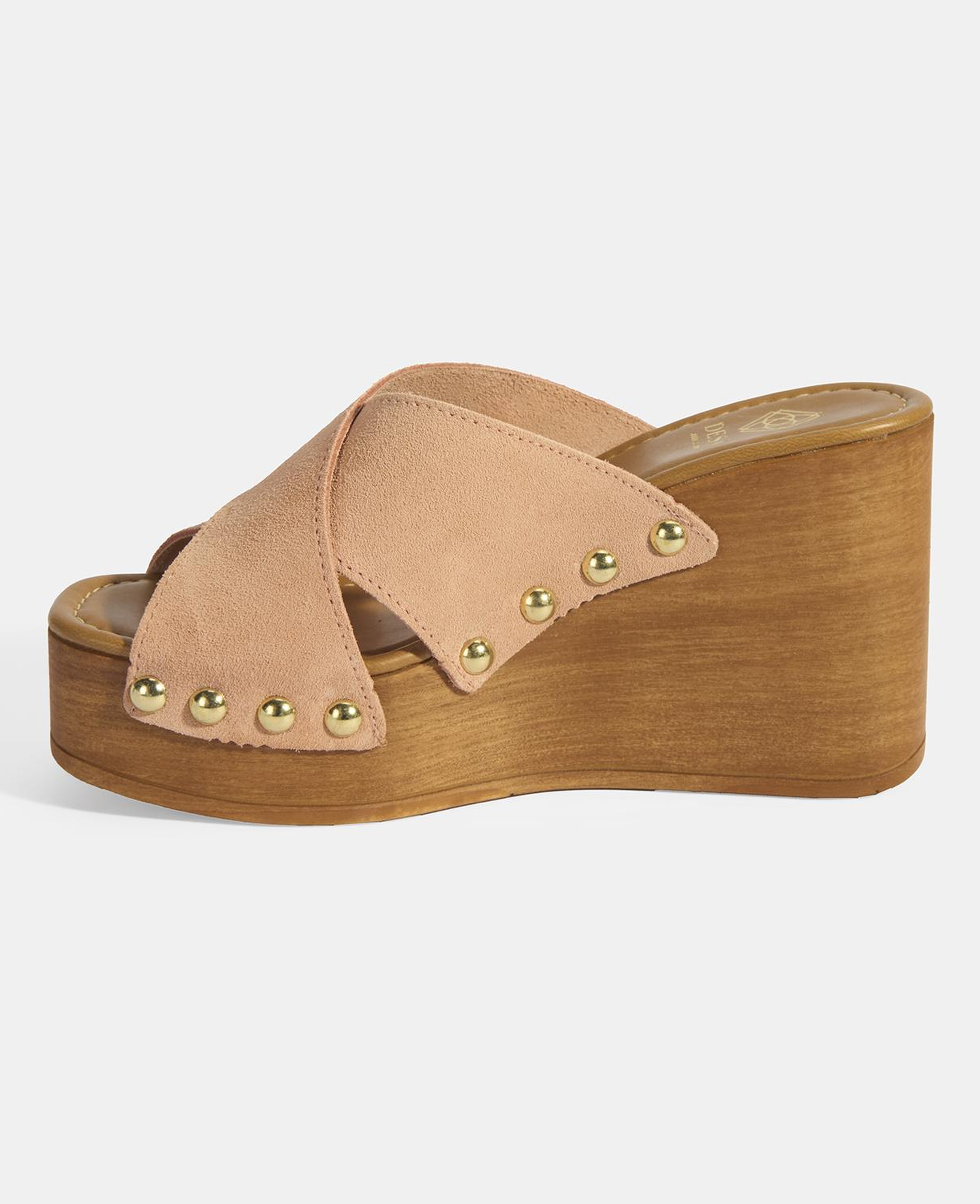 Kadın Pudra Zımba Detaylı Süet Dolgu Topuklu Terlik