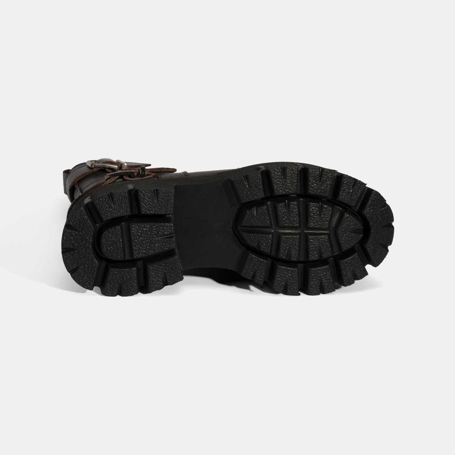 Kadın Kahve Metal Tokalı Deri Bot