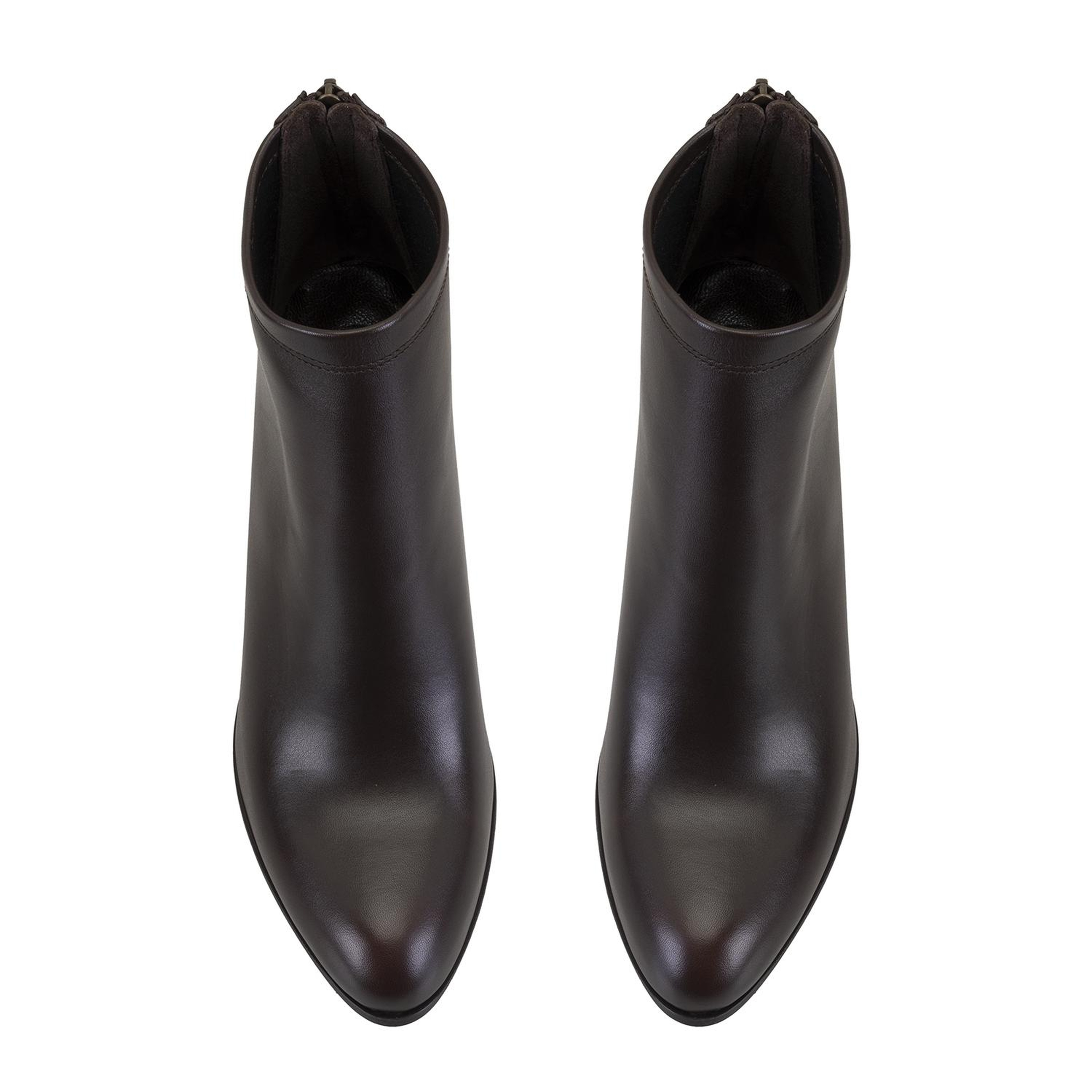 Nillie Kahve Kadın Fermuarlı Topuklu Deri Bot