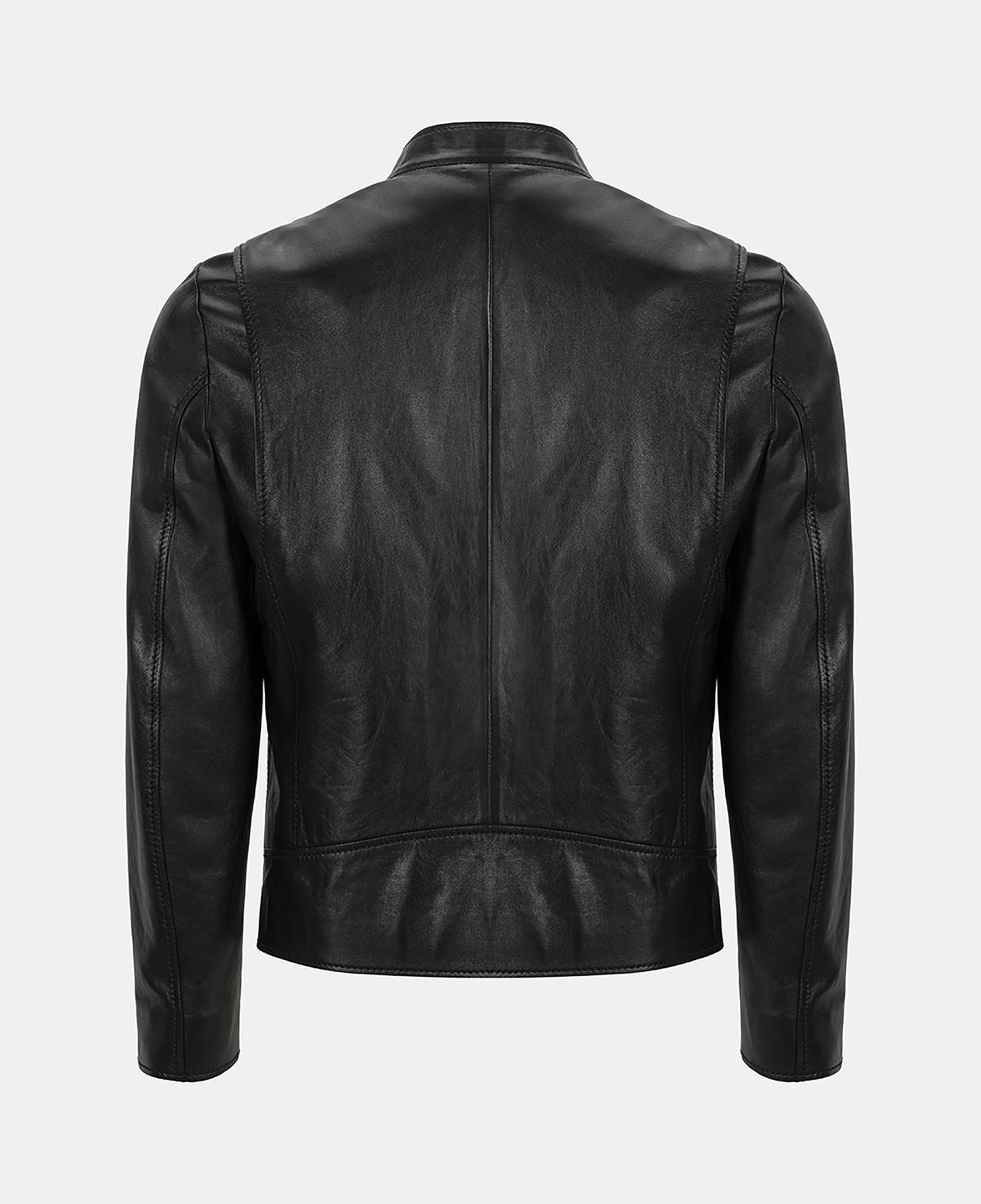 Erkek Siyah Hakim Yakalı Fit Deri Ceket