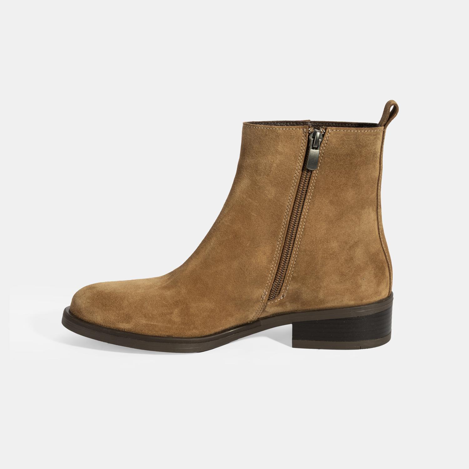 Kadın Taba Fermuarlı Süet Deri Bot