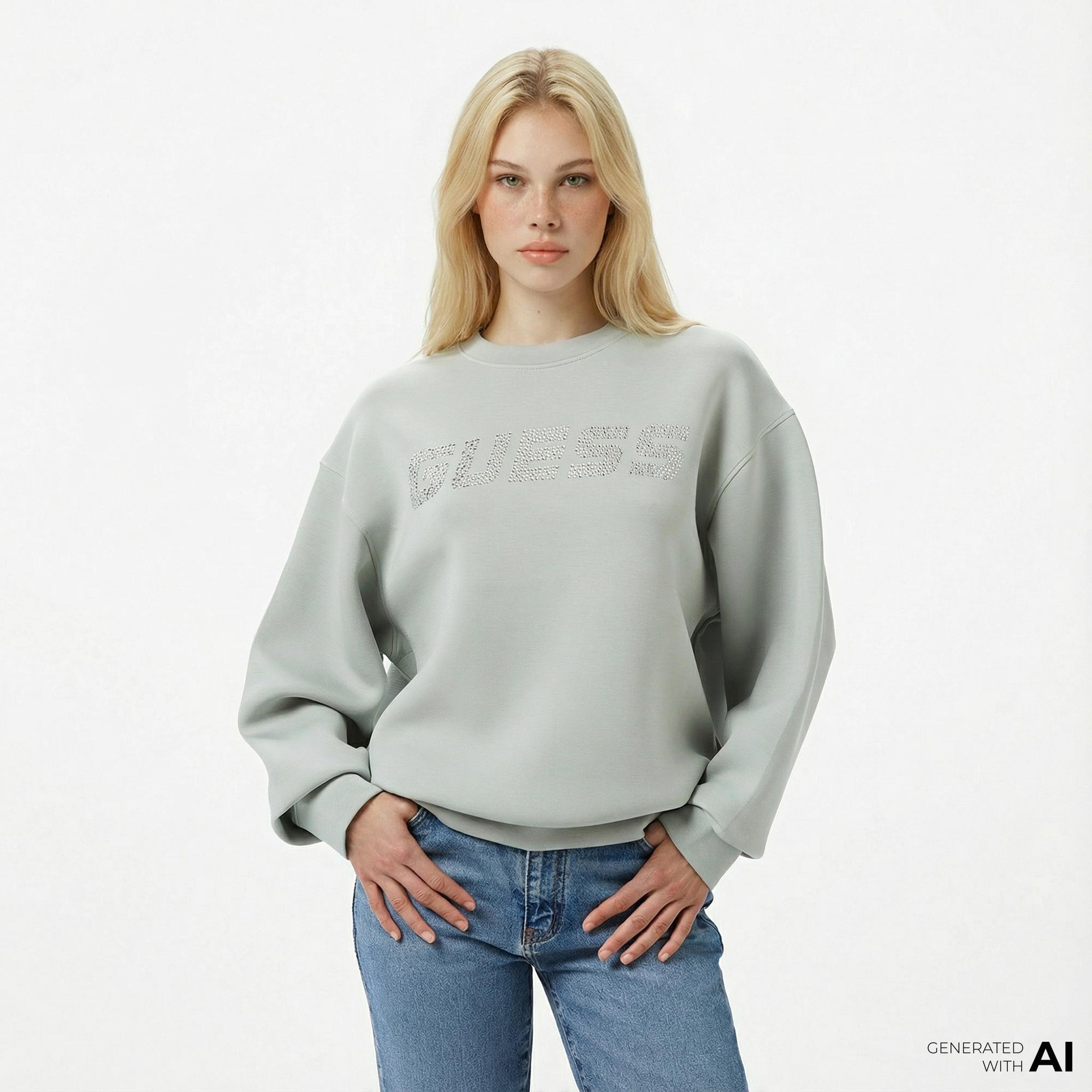 Guess Cecilia Scuba Kadın Yeşil Sweatshirt