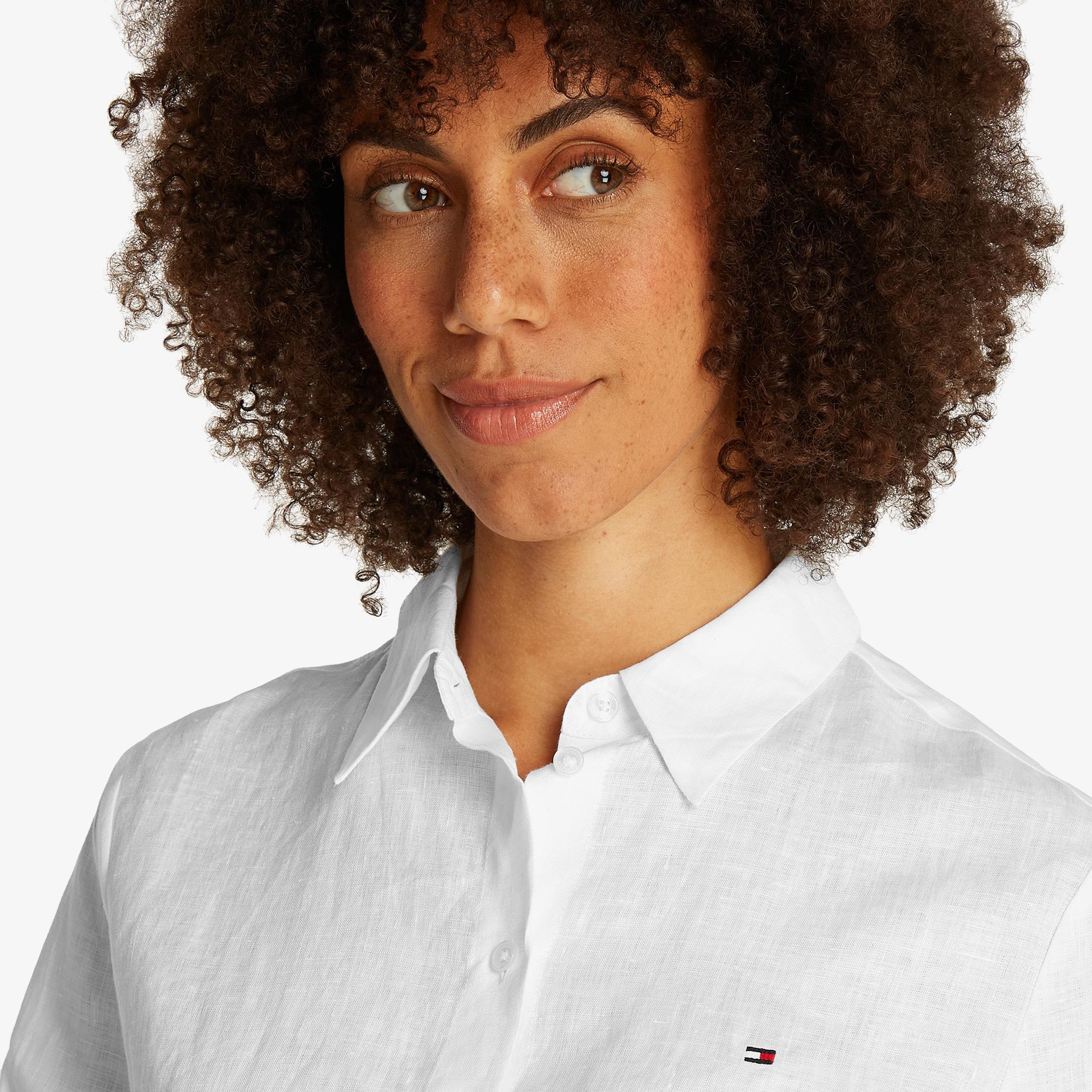 Tommy Hilfiger Essential Linen Kadın Beyaz Gömlek