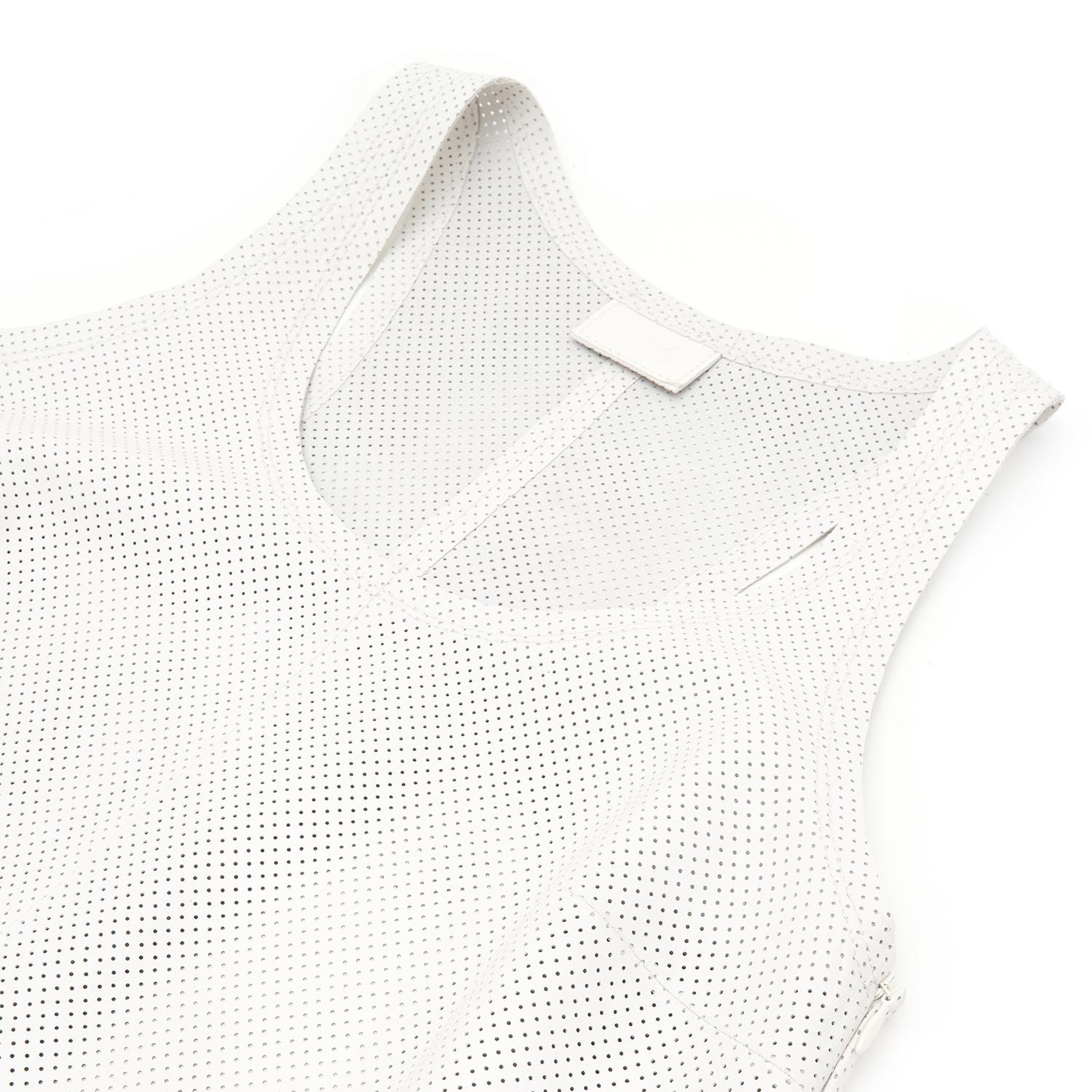 Itala Beyaz Kadın Yuvarlak Yakalı Perforeli Deri Bluz