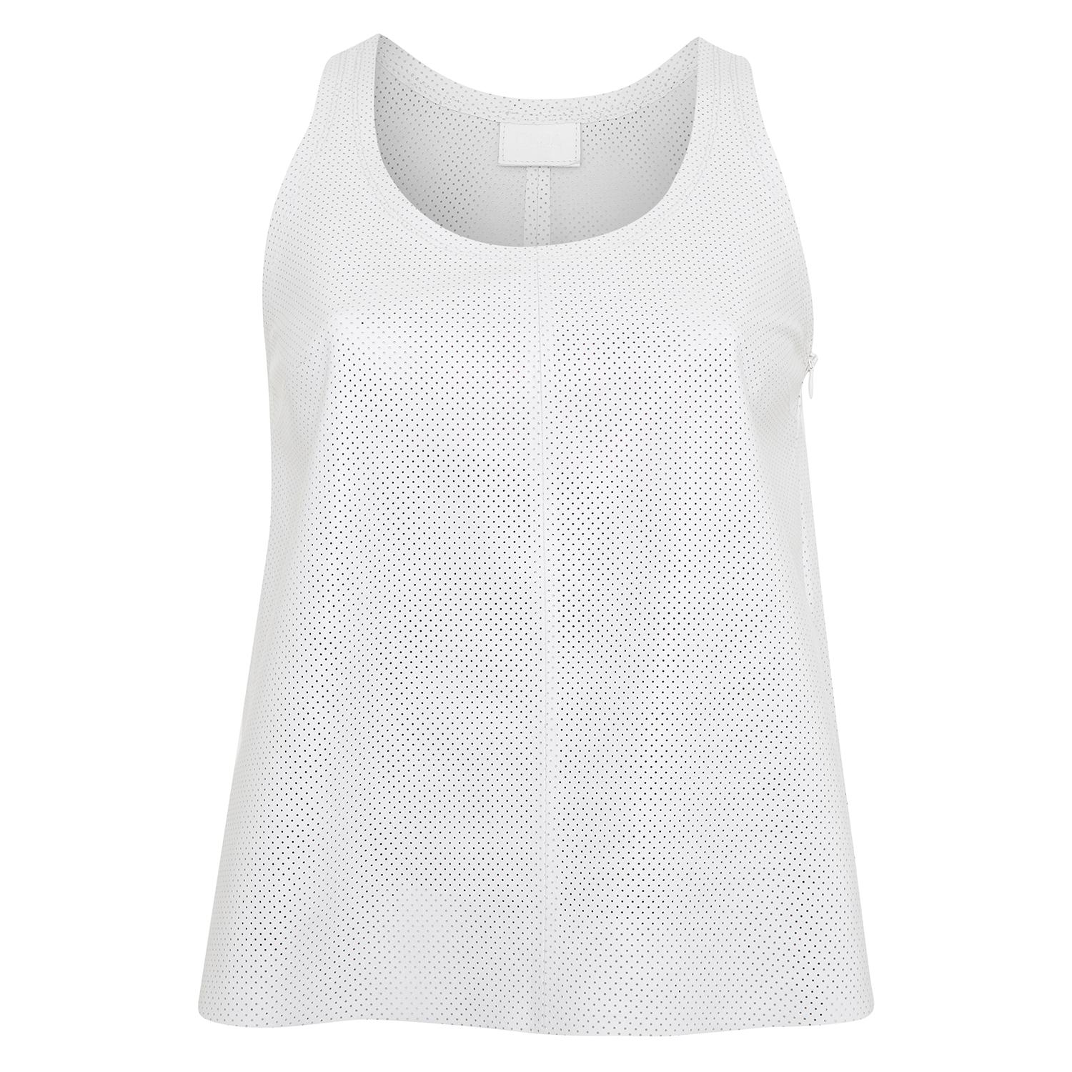 Itala Beyaz Kadın Yuvarlak Yakalı Perforeli Deri Bluz