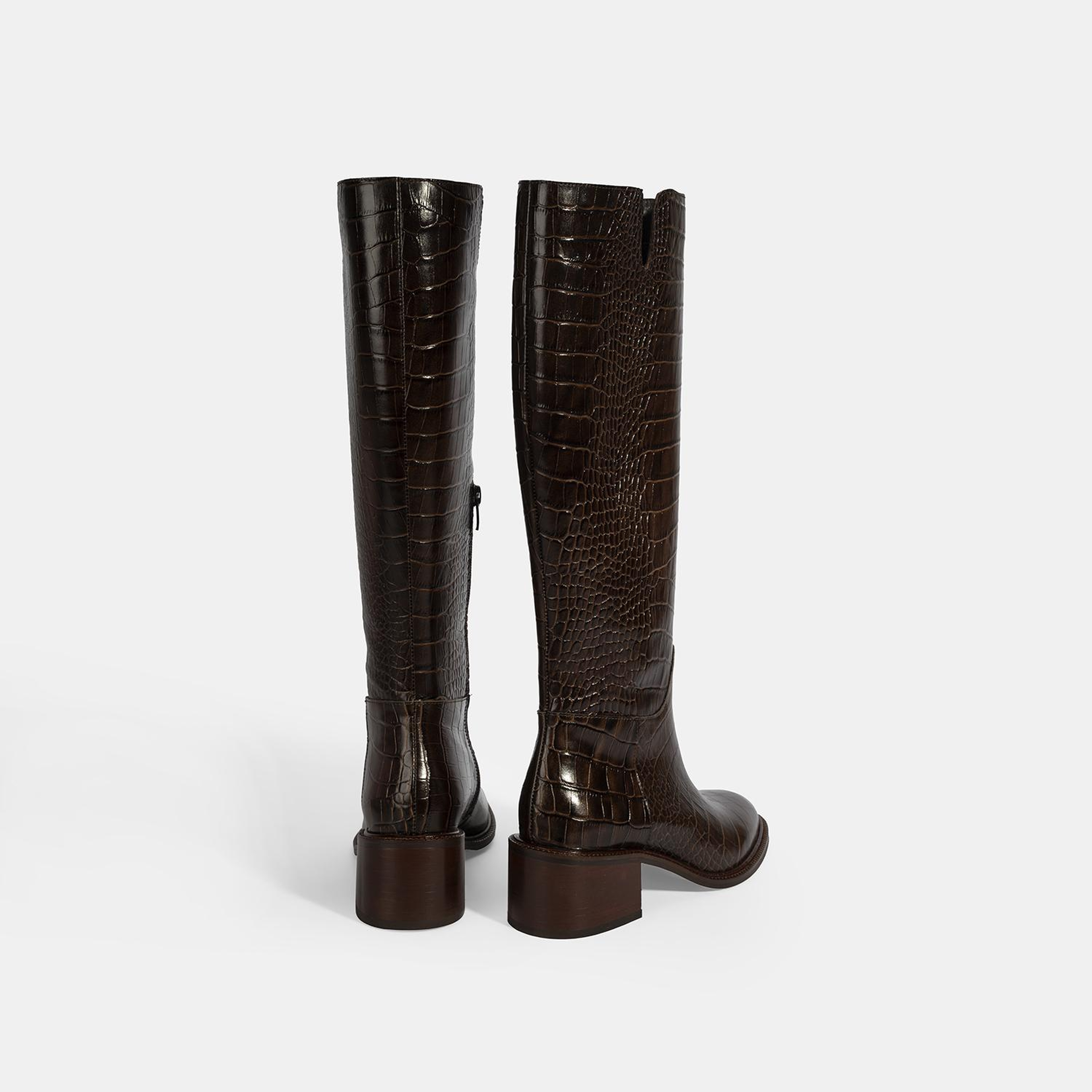 Kadın Kahve Kroko Baskılı Deri Çizme