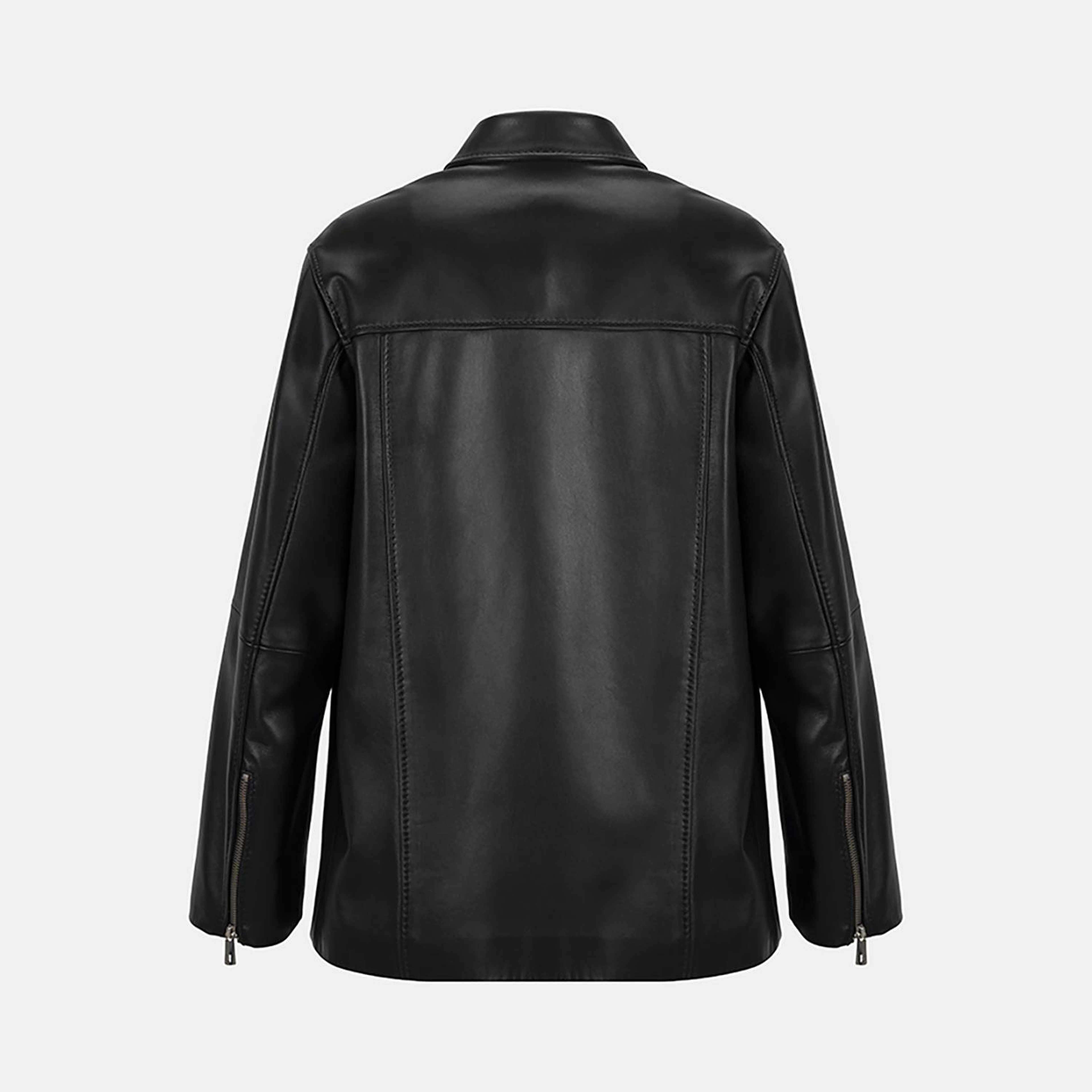 Kadın Siyah Gömlek Yakalı Deri Ceket