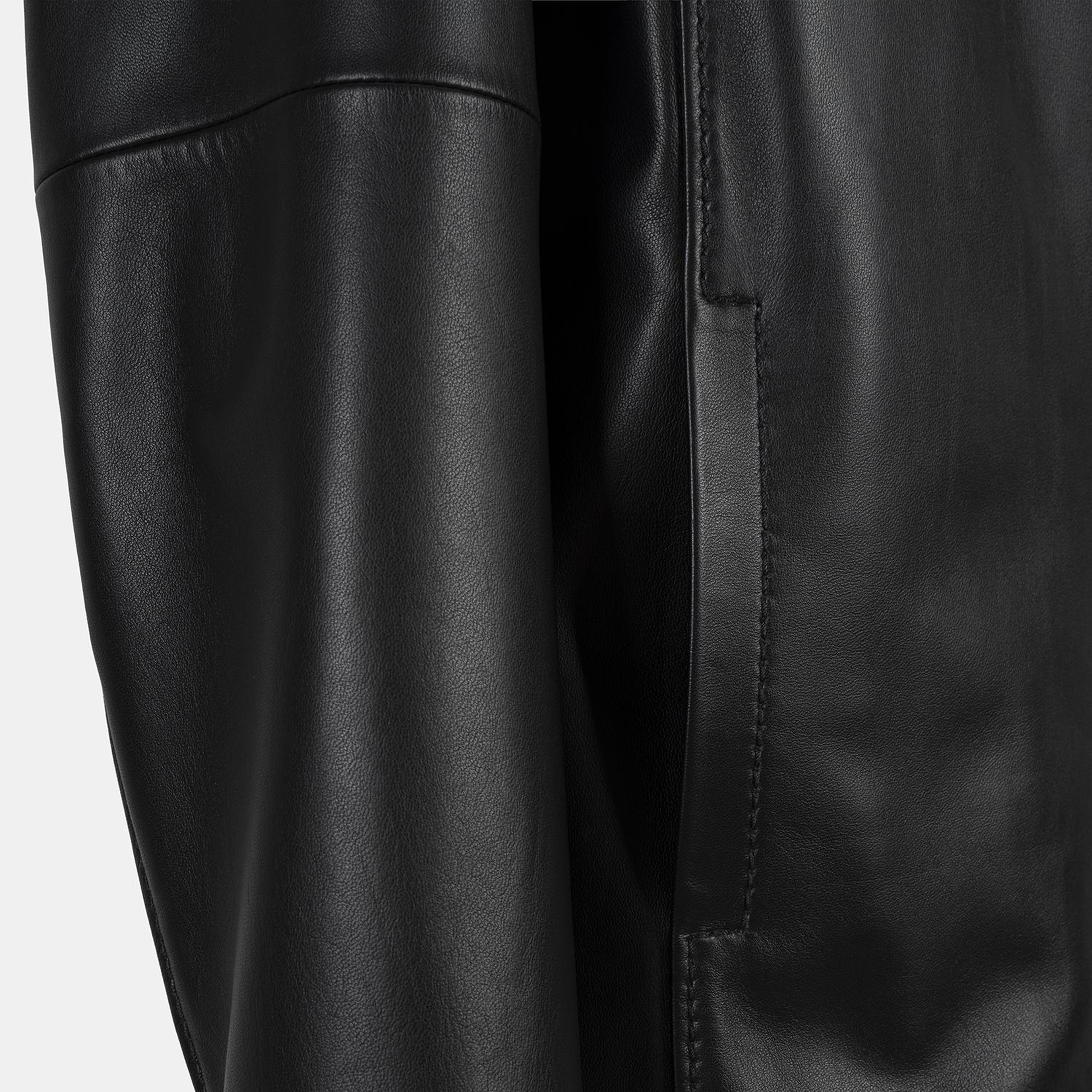 Kadın Siyah Gömlek Yakalı Deri Ceket