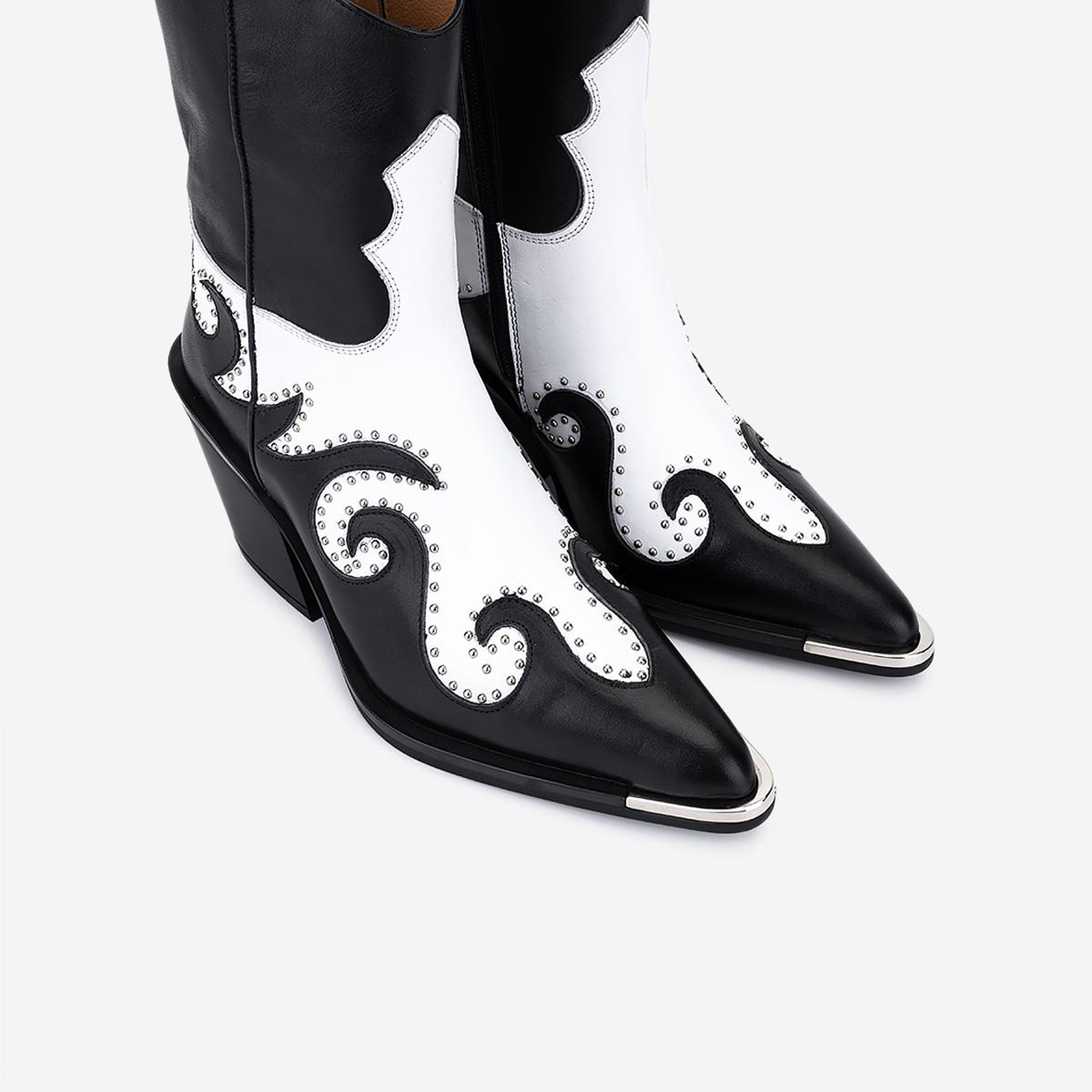 Valmenti Kadın Hakiki Deri Siyah/Beyaz Western Bot