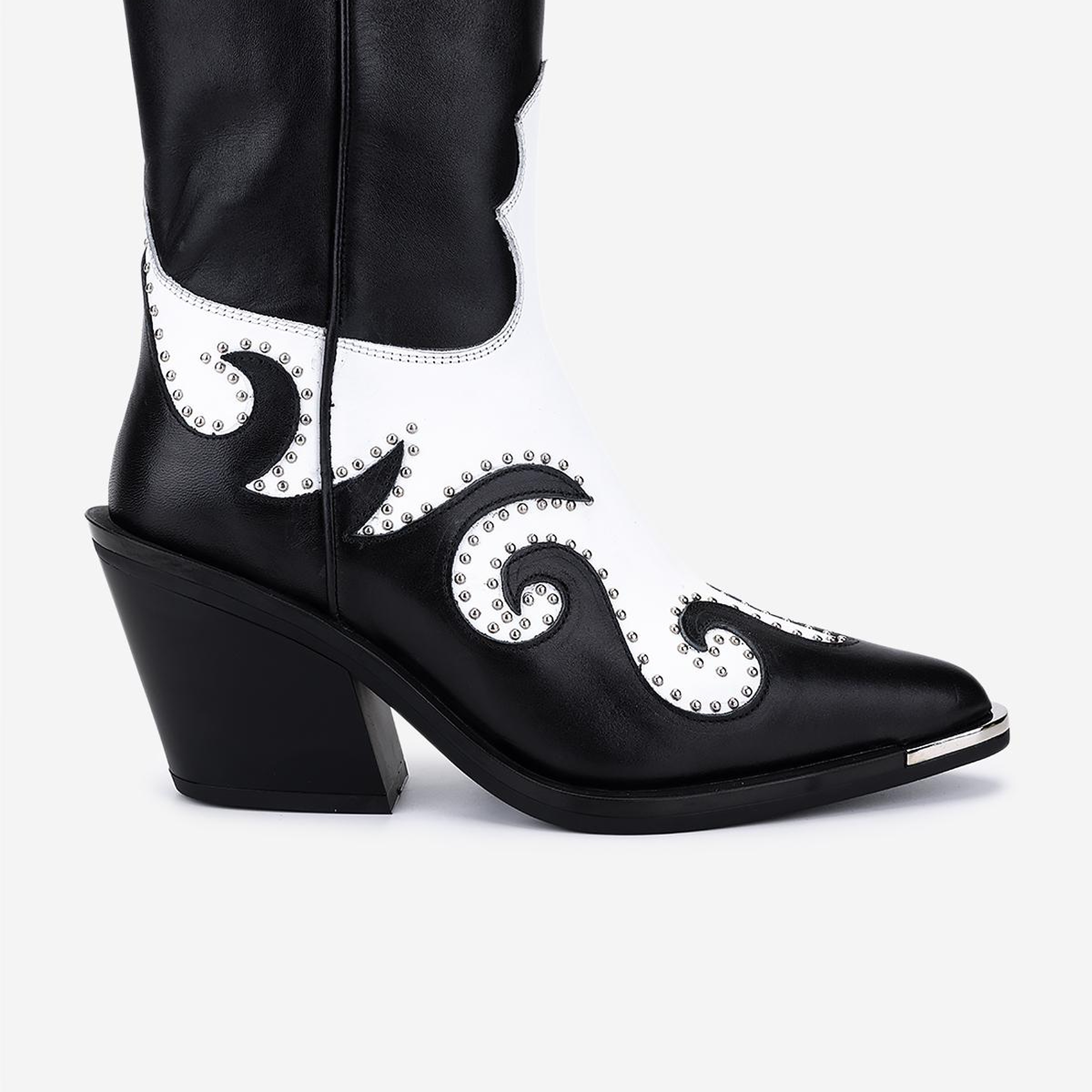 Valmenti Kadın Hakiki Deri Siyah/Beyaz Western Bot