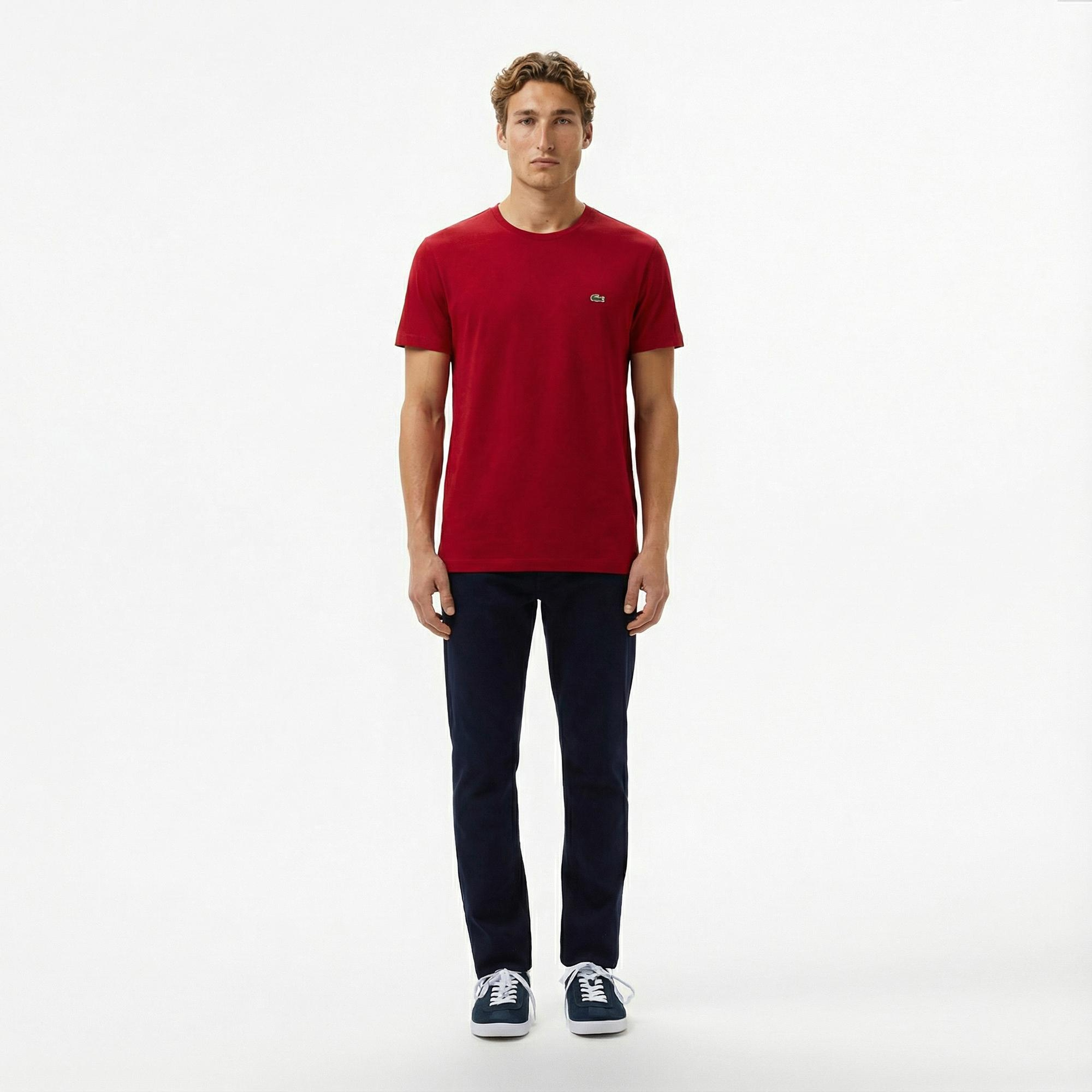 Lacoste Erkek Slim Fit Bisiklet Yaka Bordo T-Shirt